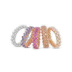 Soft 3-row mesh pink sapphires pavè flexible ring in 18kt rose gold