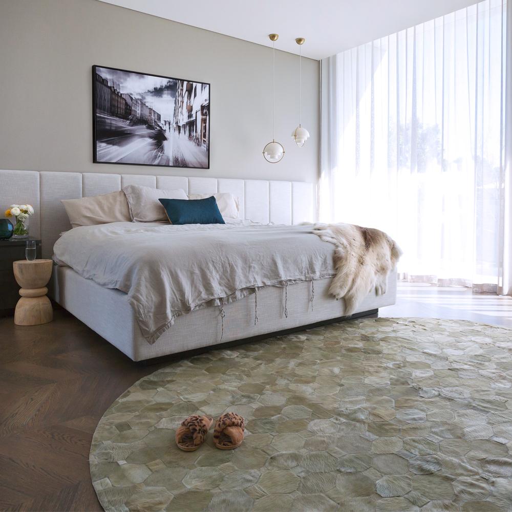 Art Deco Soft and Elegance Customizable Oleada Moss Cowhide Area Floor Rug XX-Large For Sale