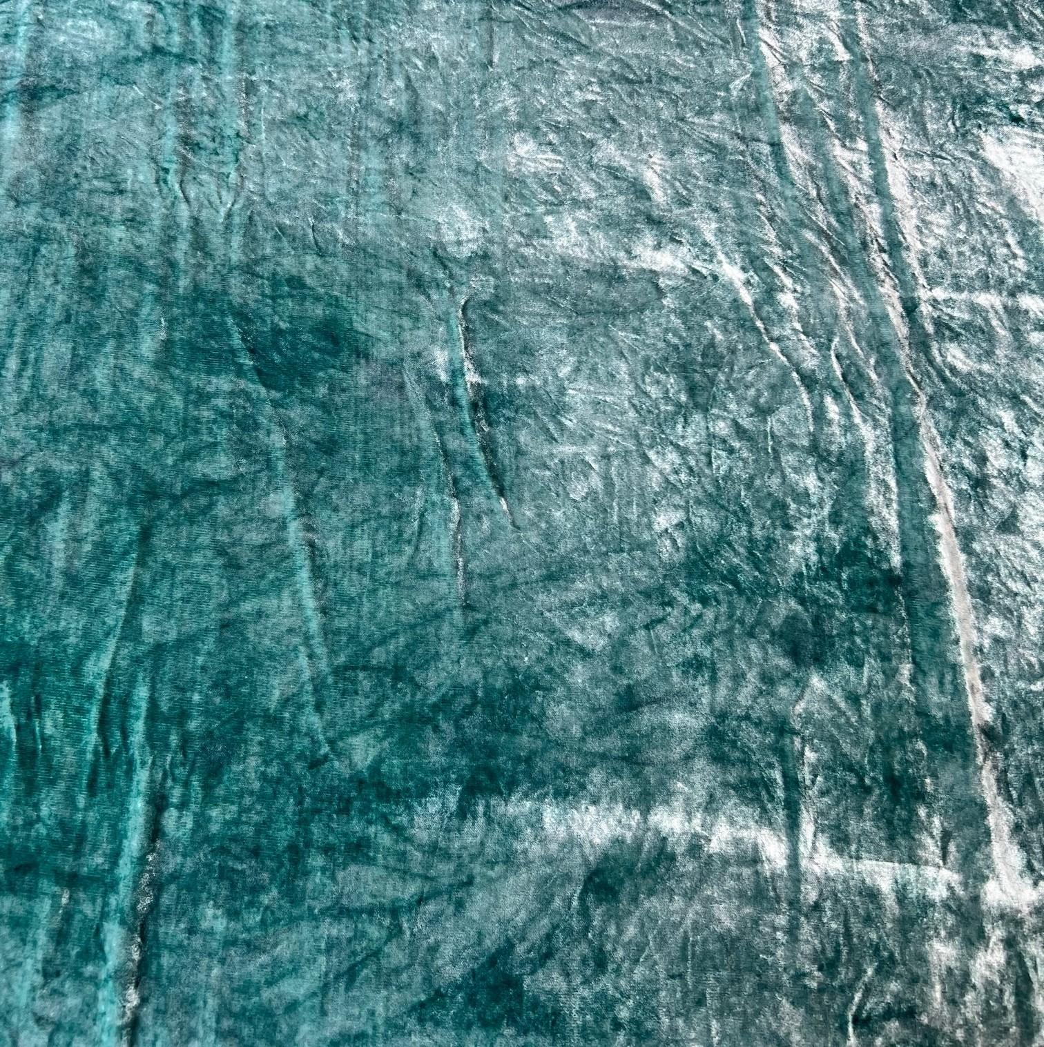 21st century hand dyed Fortuny silk velour velvet fabric in a rich teal color. This is a sumptuous and tactile velvet fabric.

In the early 20th century, the velvet Fortuny used was a very light silk velvet that he imported from France and came in