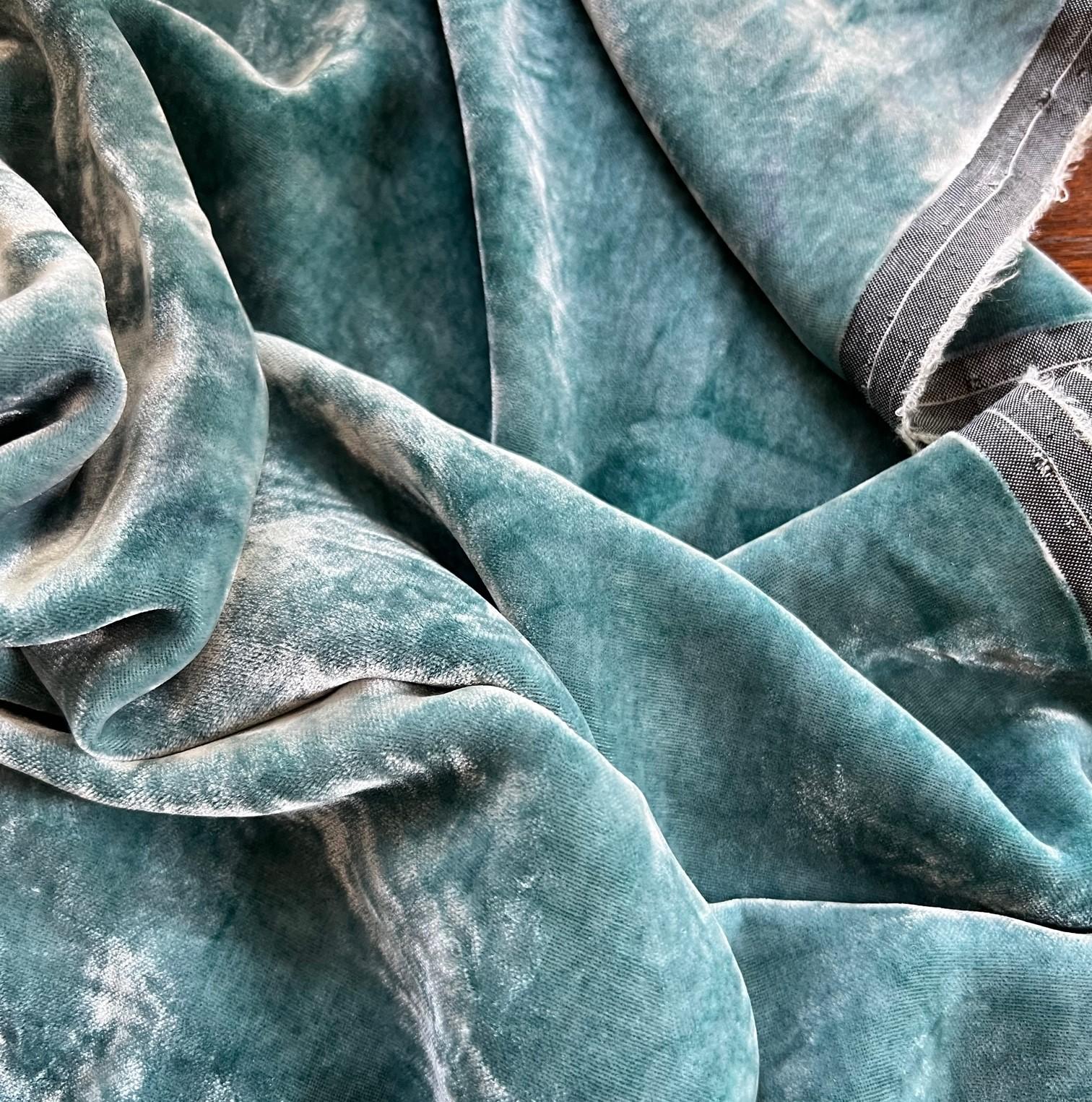 Contemporary Soft and Tactile Hand Dyed Fortuny Silk Velvet in Teal - 2.25 yards For Sale