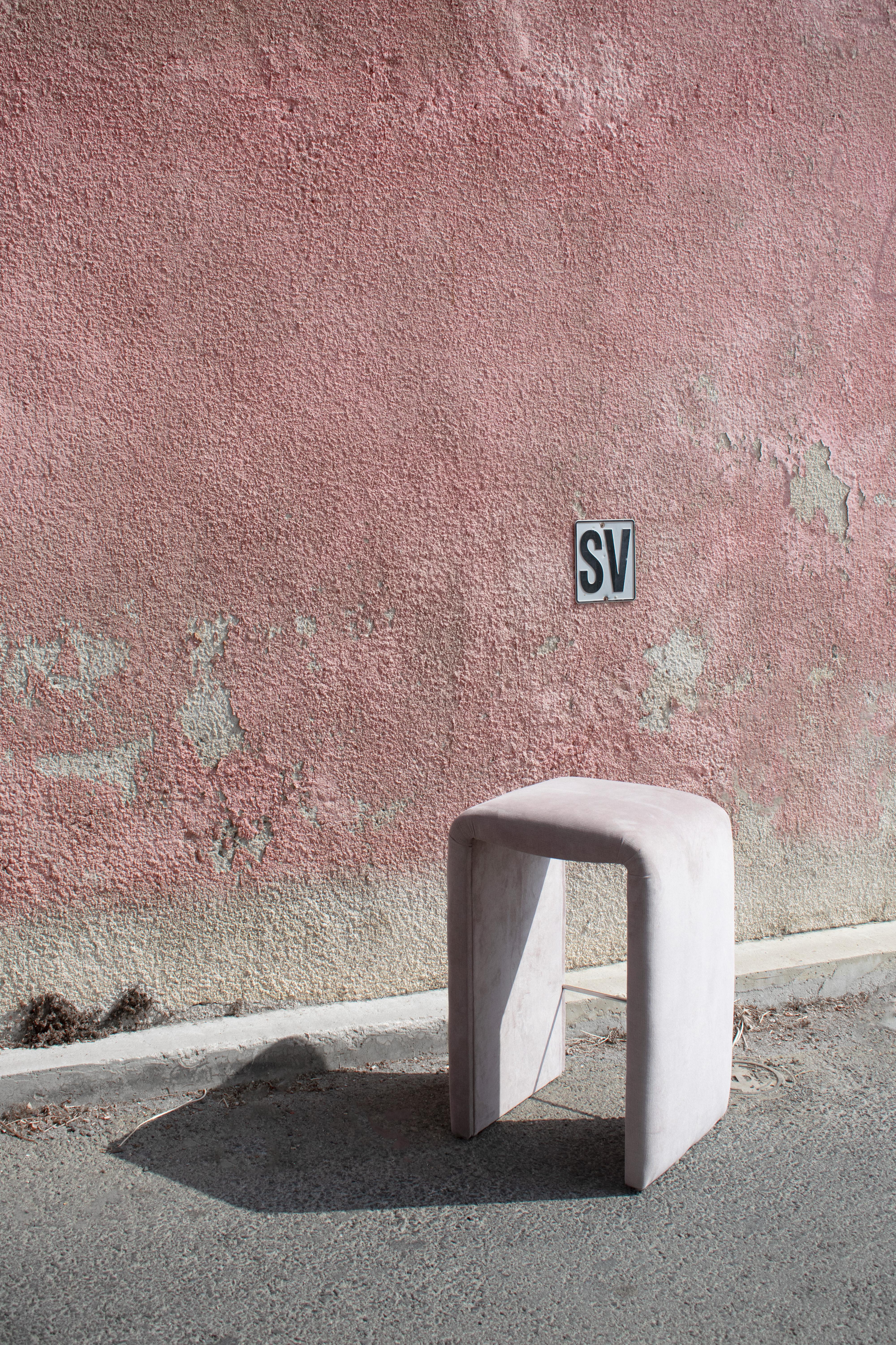 Wood Soft Bar Stools in Pastel Pink For Sale