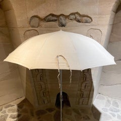 Soft Beige Linen Outdoor Patio Umbrella Canopy With Case Modern Vintage 1970s