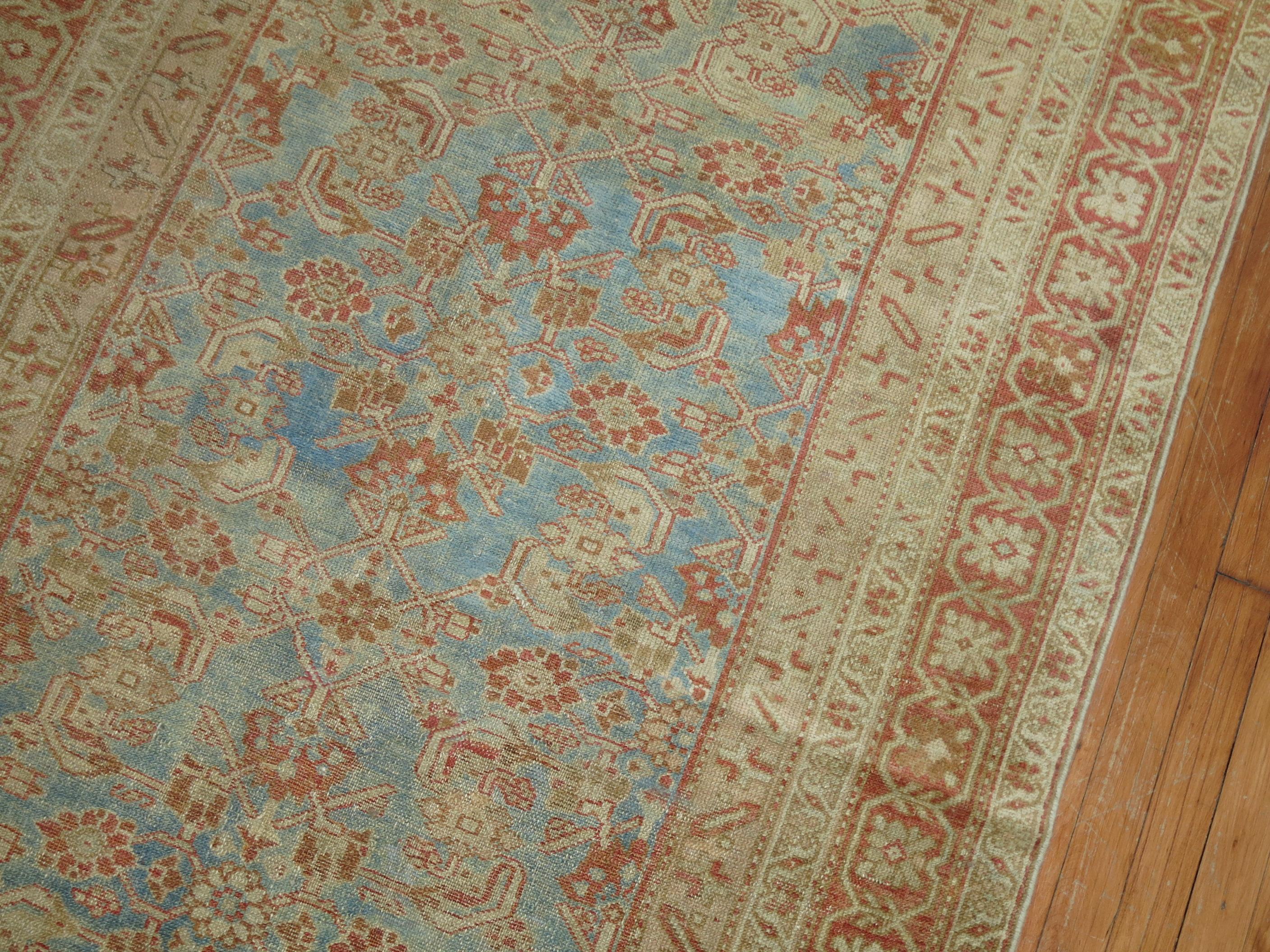 Soft Blue 20th Century Antique Traditional Herati Design Persian Malayer Rug In Good Condition For Sale In New York, NY