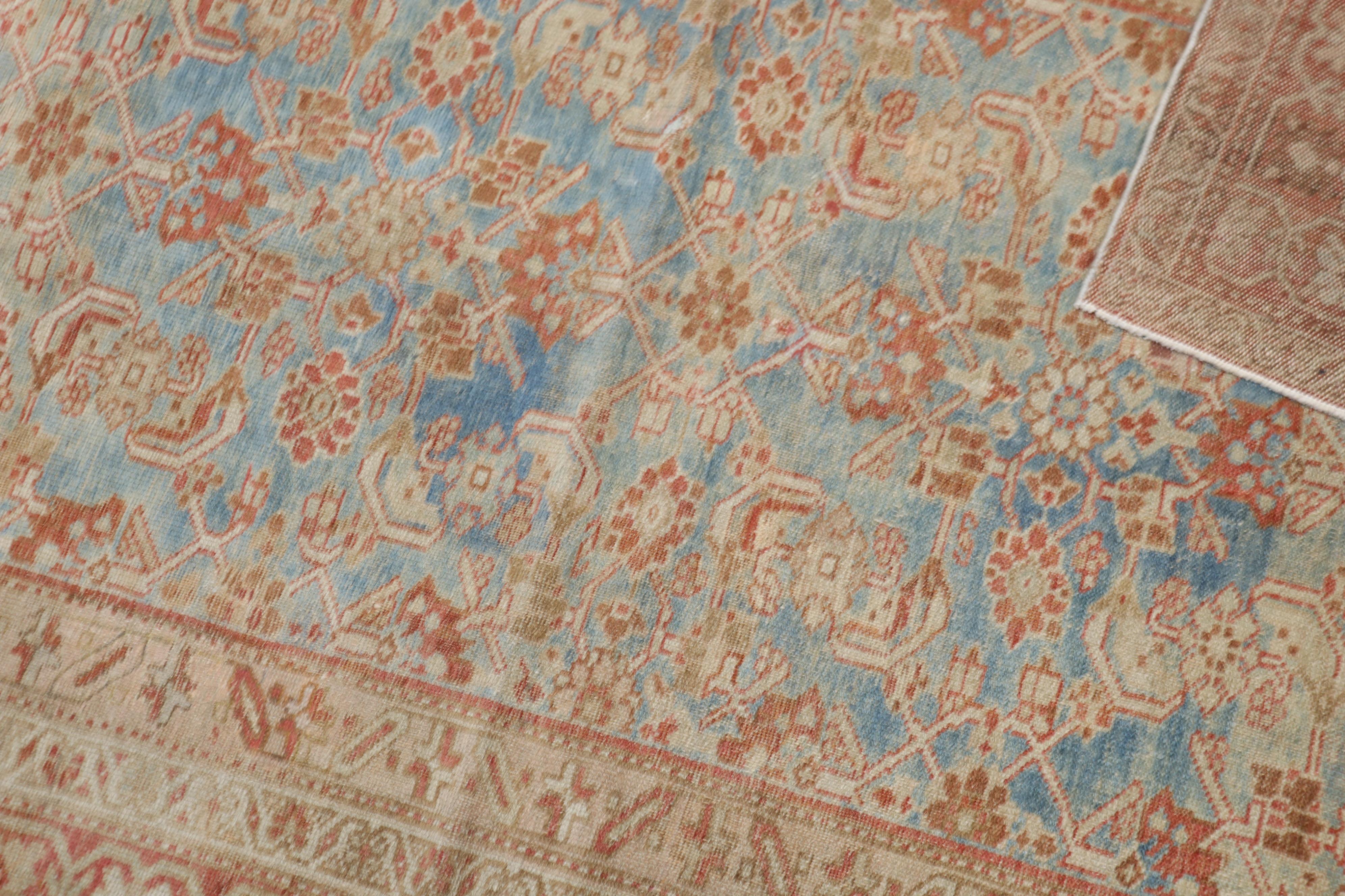Soft Blue 20th Century Antique Traditional Herati Design Persian Malayer Rug For Sale 2
