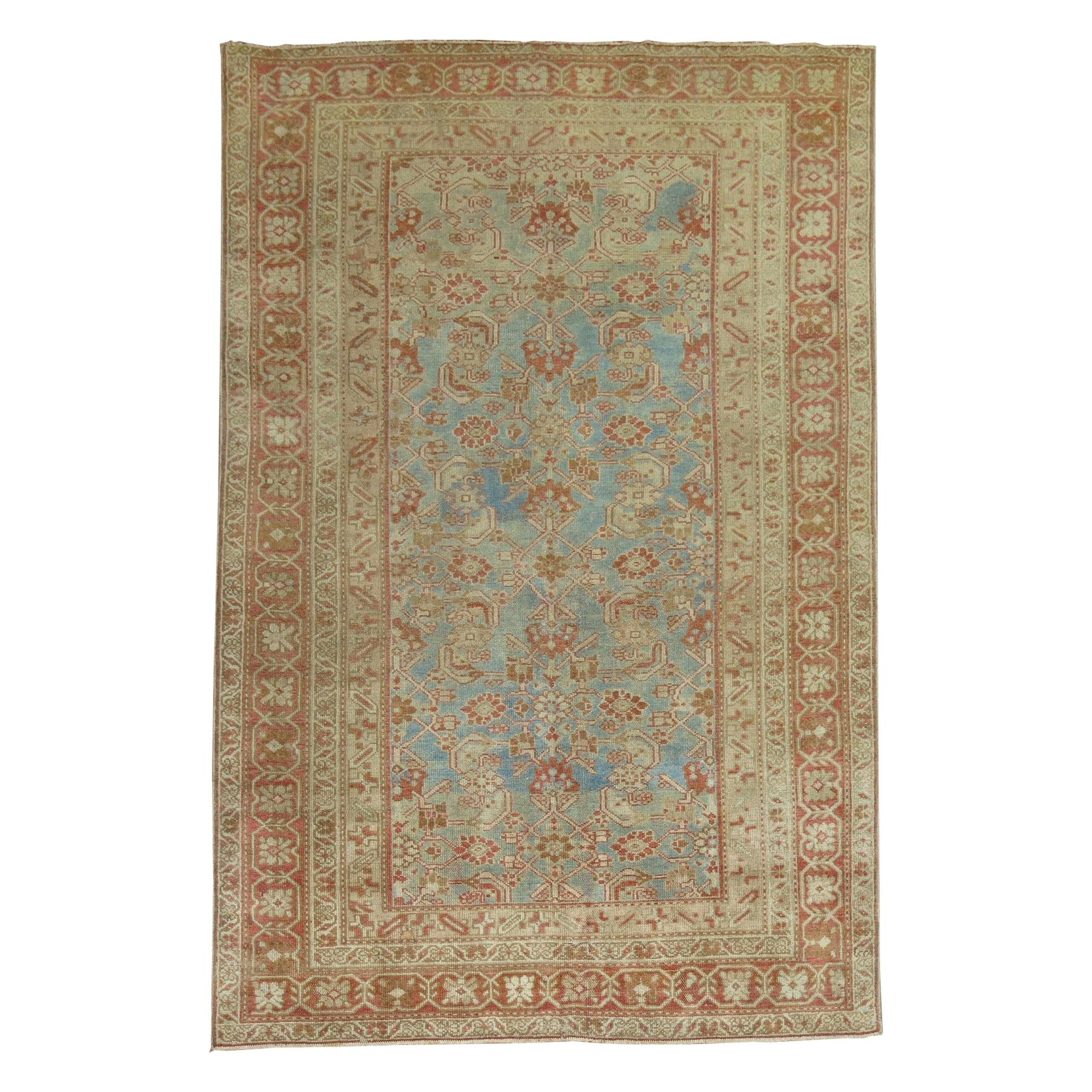 Soft Blue 20th Century Antique Traditional Herati Design Persian Malayer Rug For Sale