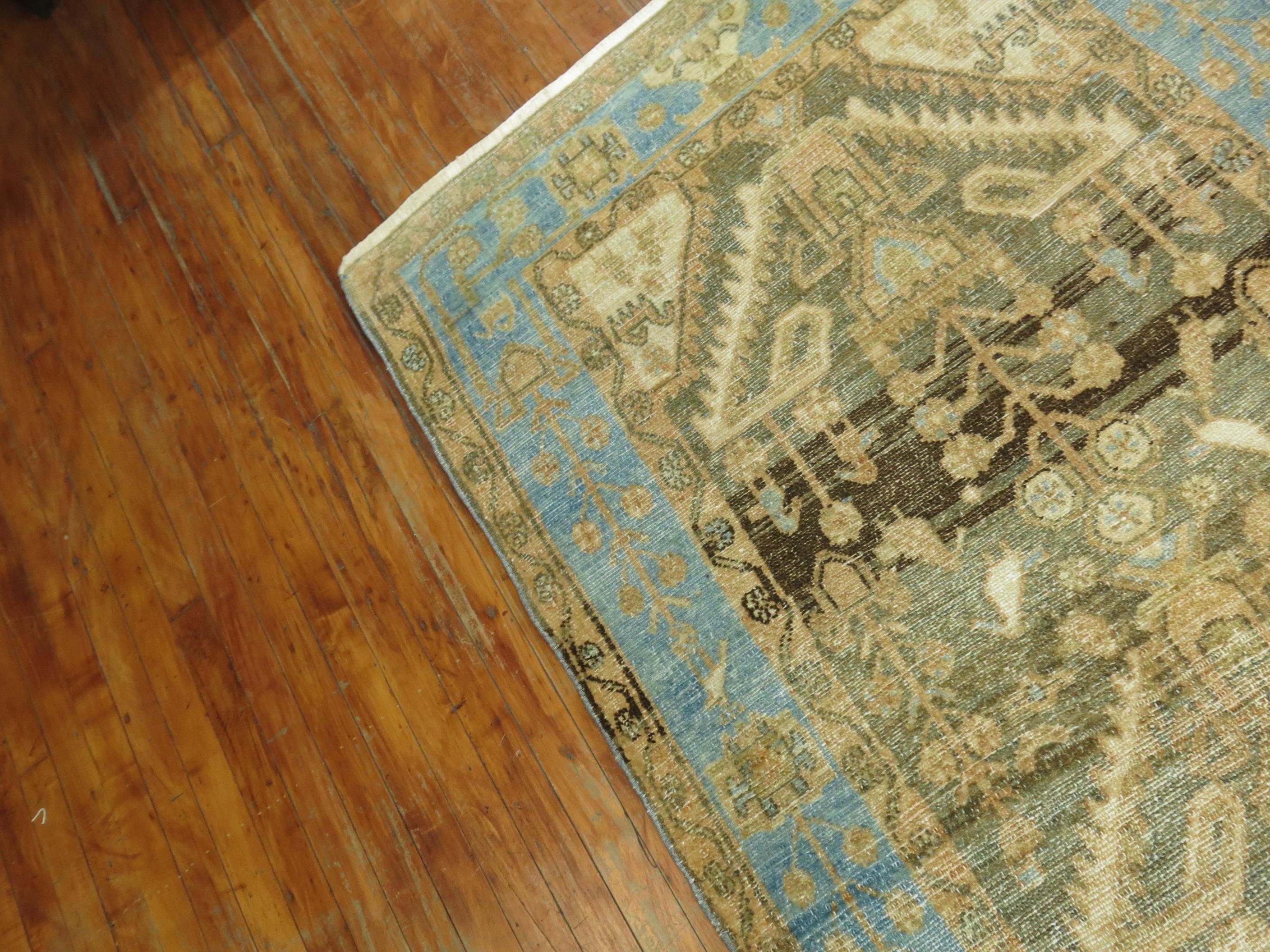 20th Century Soft Blue and Brown Persian Malayer Runner For Sale