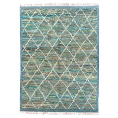 Tapis marocain à poils longs, bleu et vert
