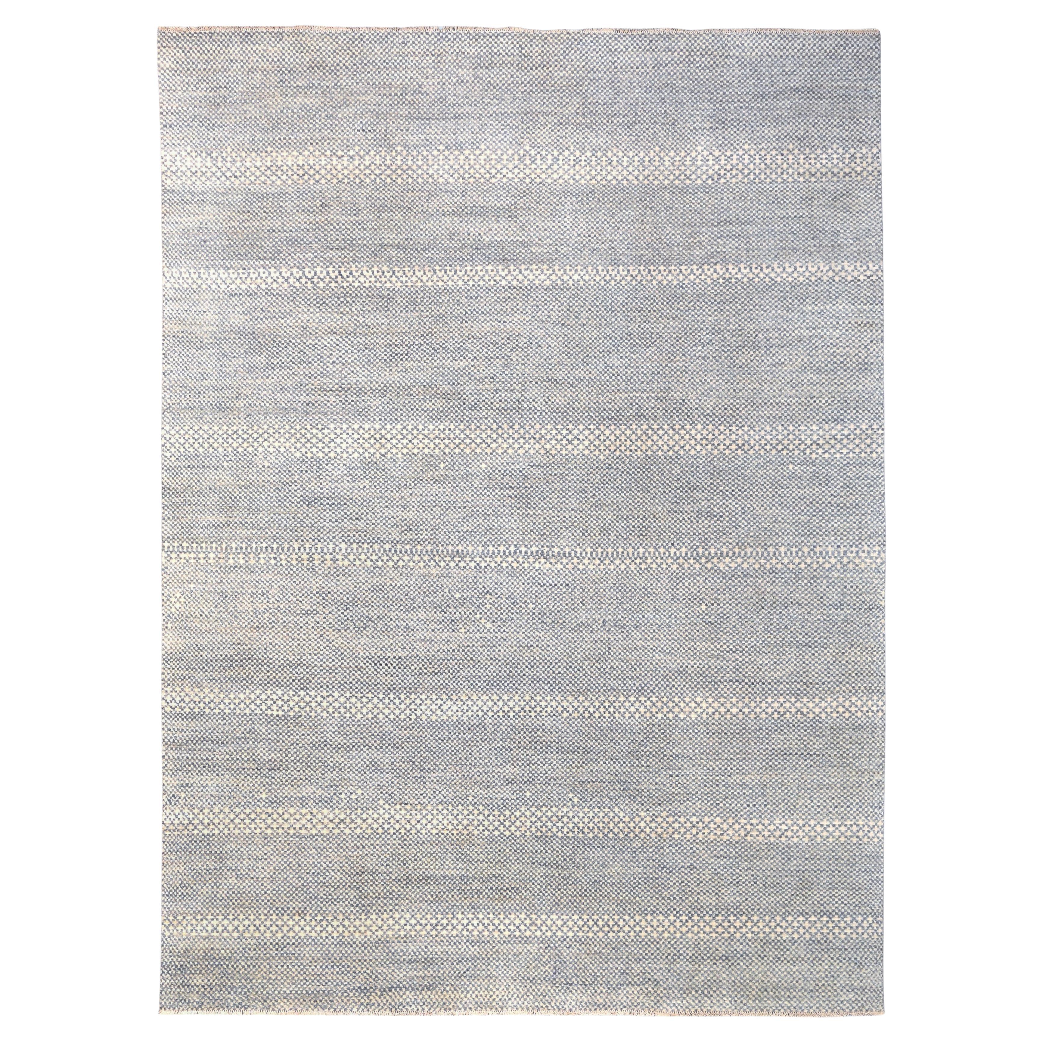 Tapis de laine rayé bleu et ivoire doux 9'x12'