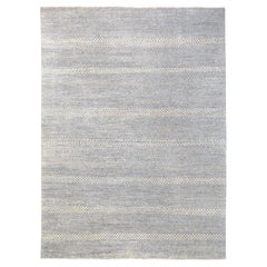 Tapis de laine rayé bleu et ivoire doux 9'x12'