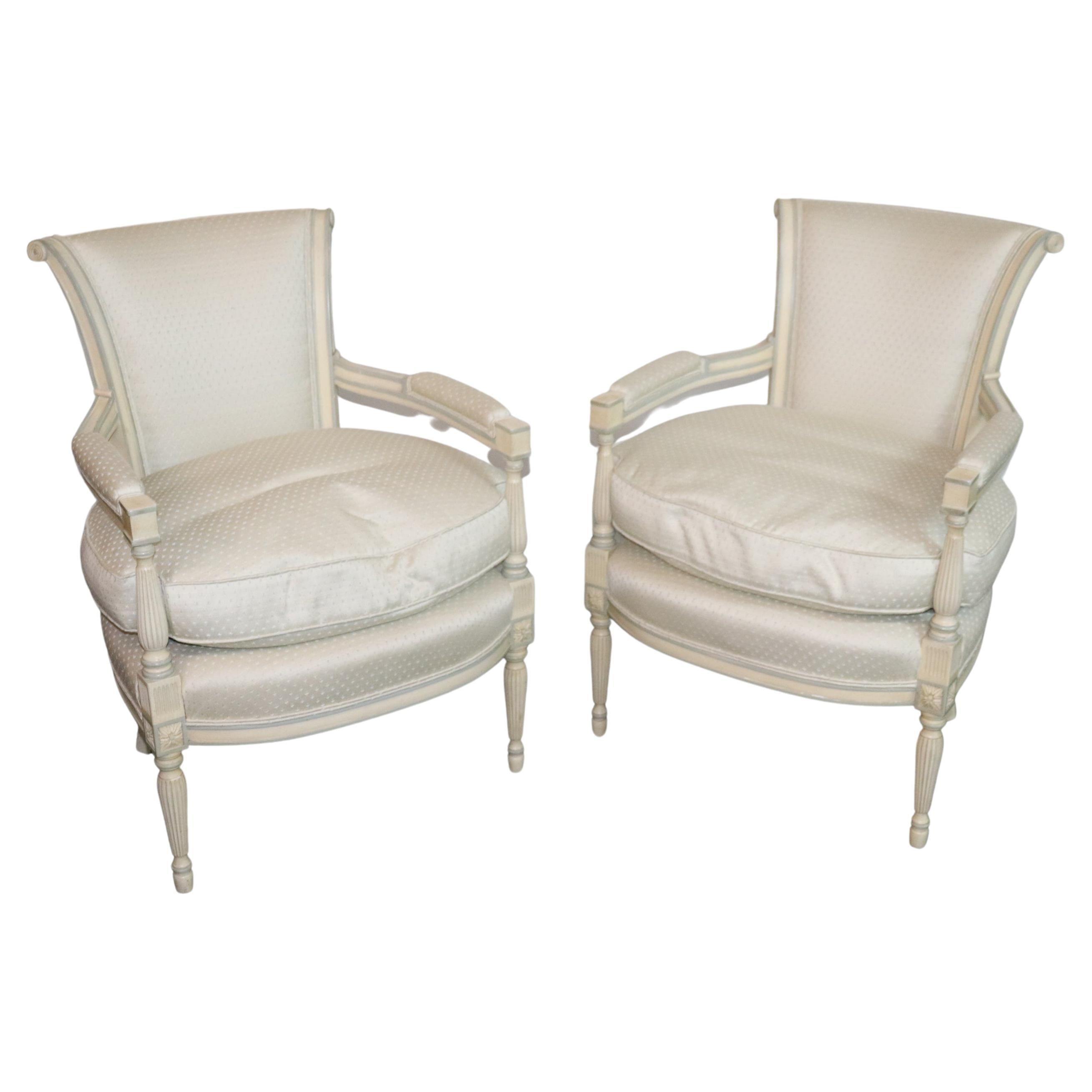 Soft Blue and White Painted French Directoire Style Medium Size Armchairs