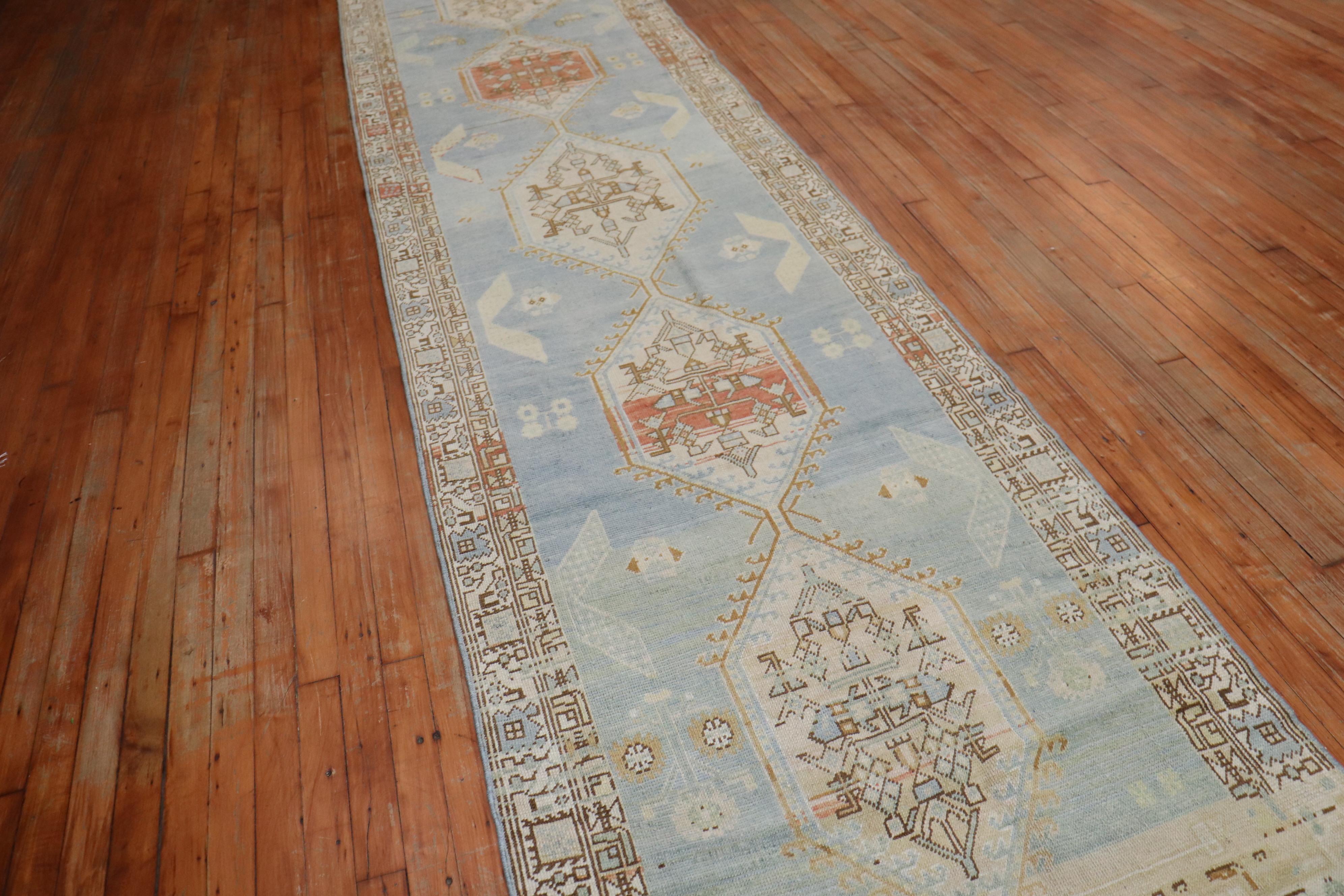 Malayer Soft Blue Antique Persian Runner For Sale