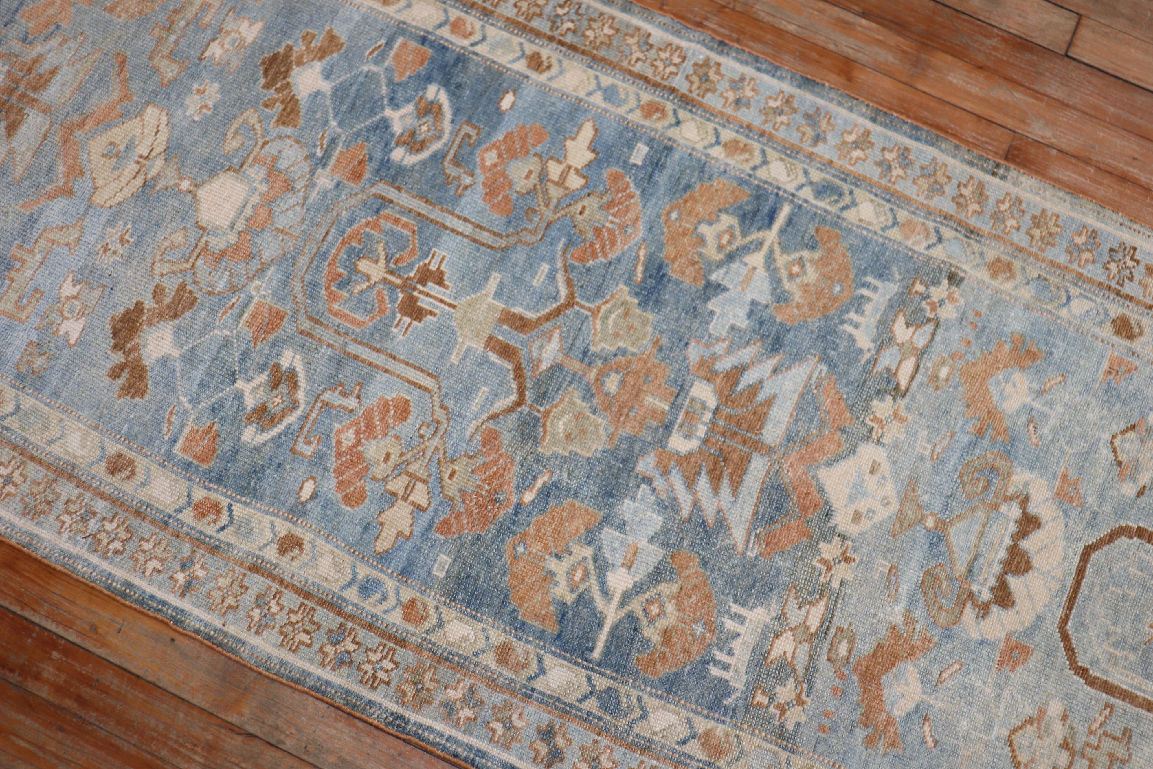 Hand-Knotted Soft Blue Antique Persian Runner