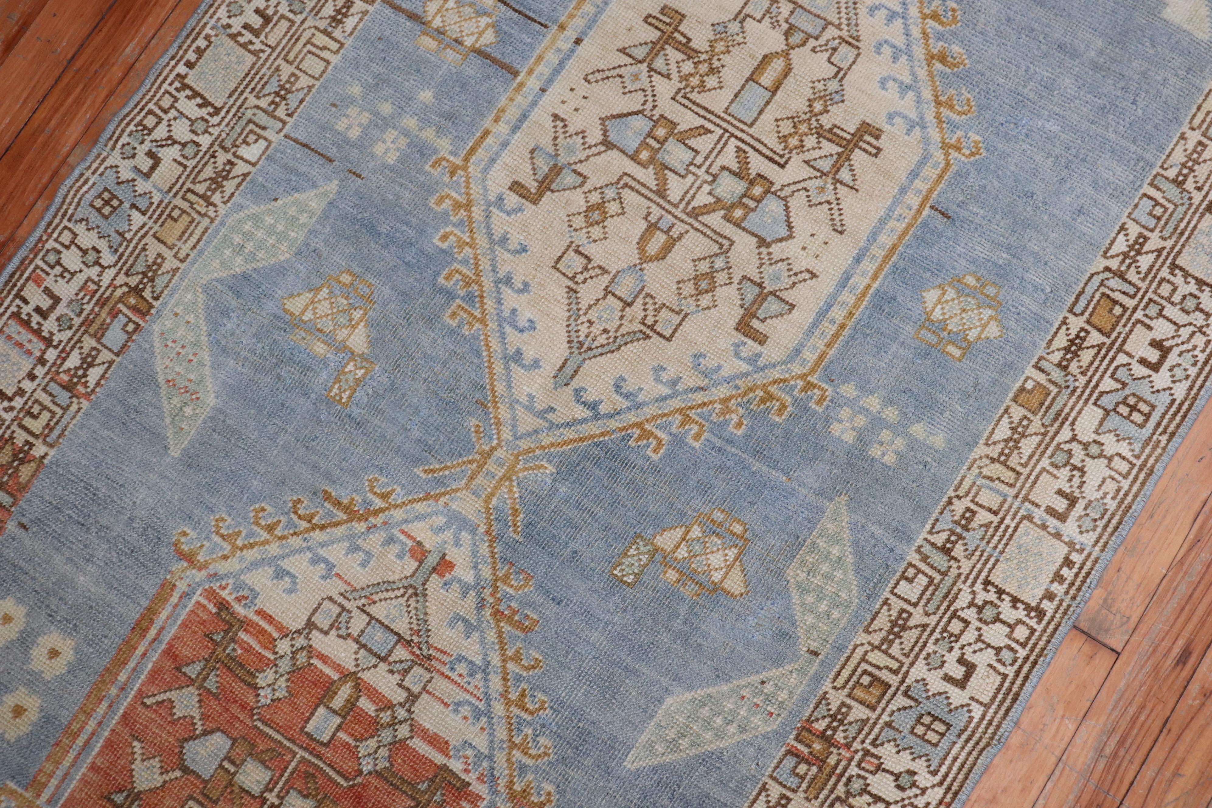 Soft Blue Antique Persian Runner In Good Condition For Sale In New York, NY