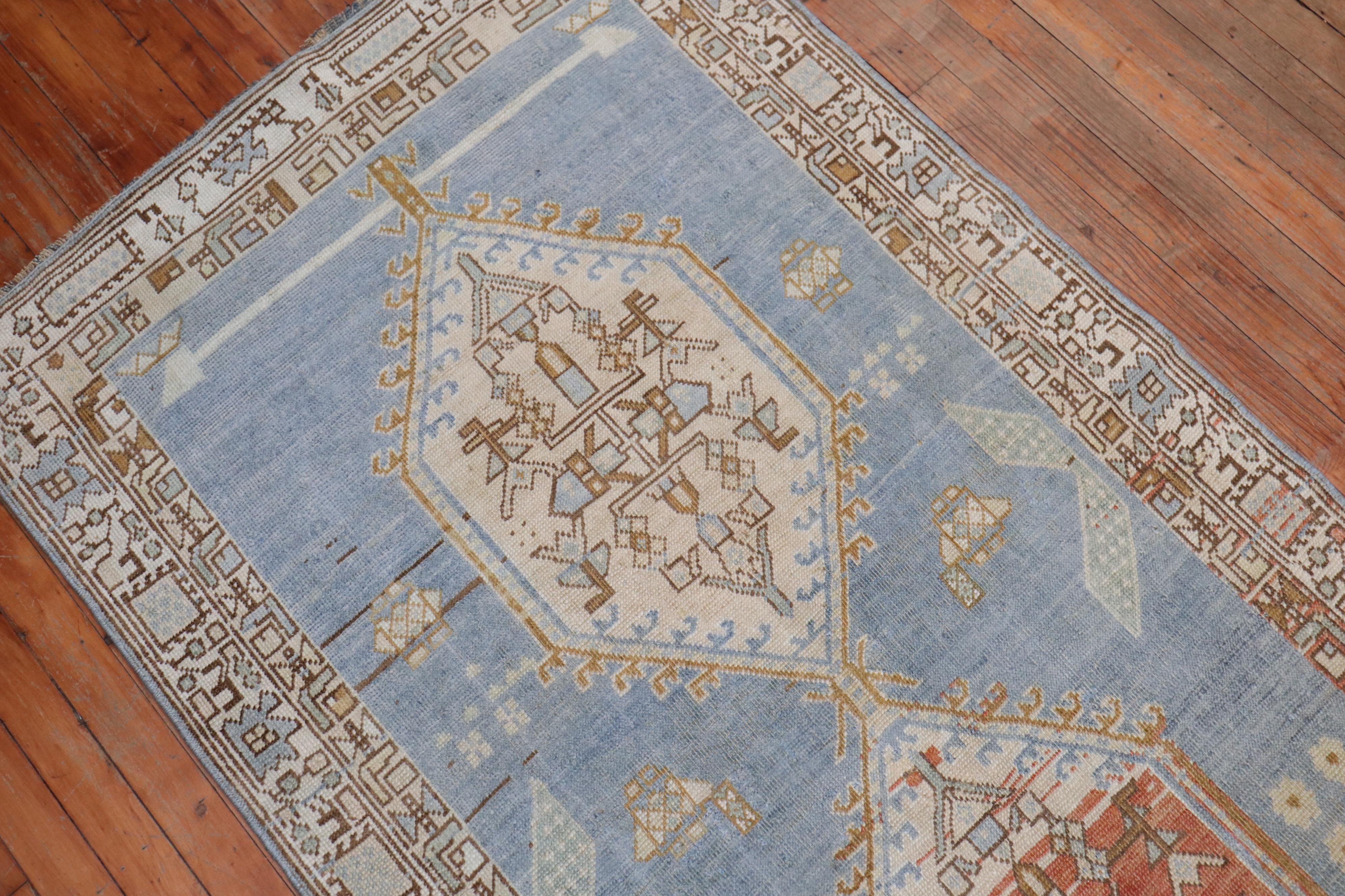 20th Century Soft Blue Antique Persian Runner For Sale
