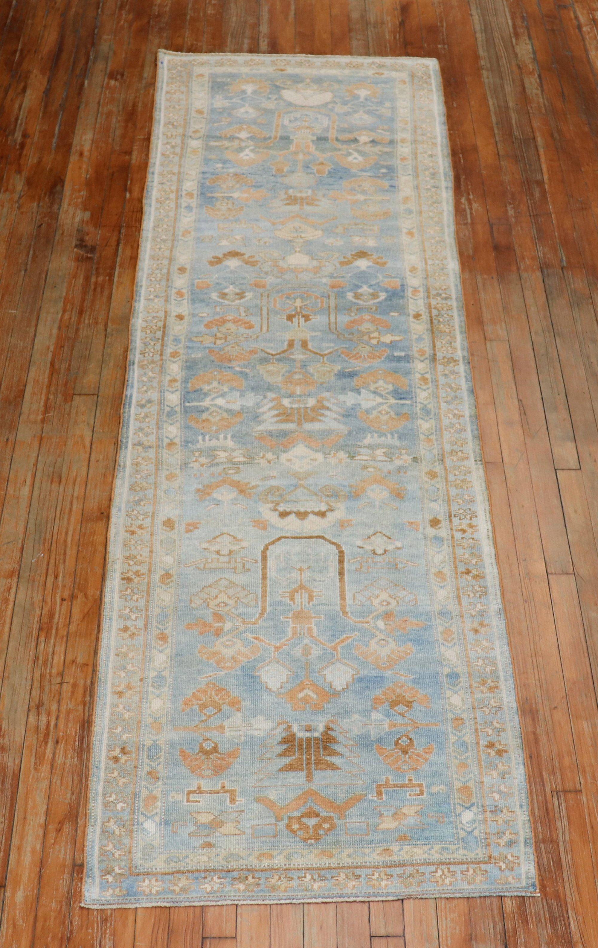 Wool Soft Blue Antique Persian Runner