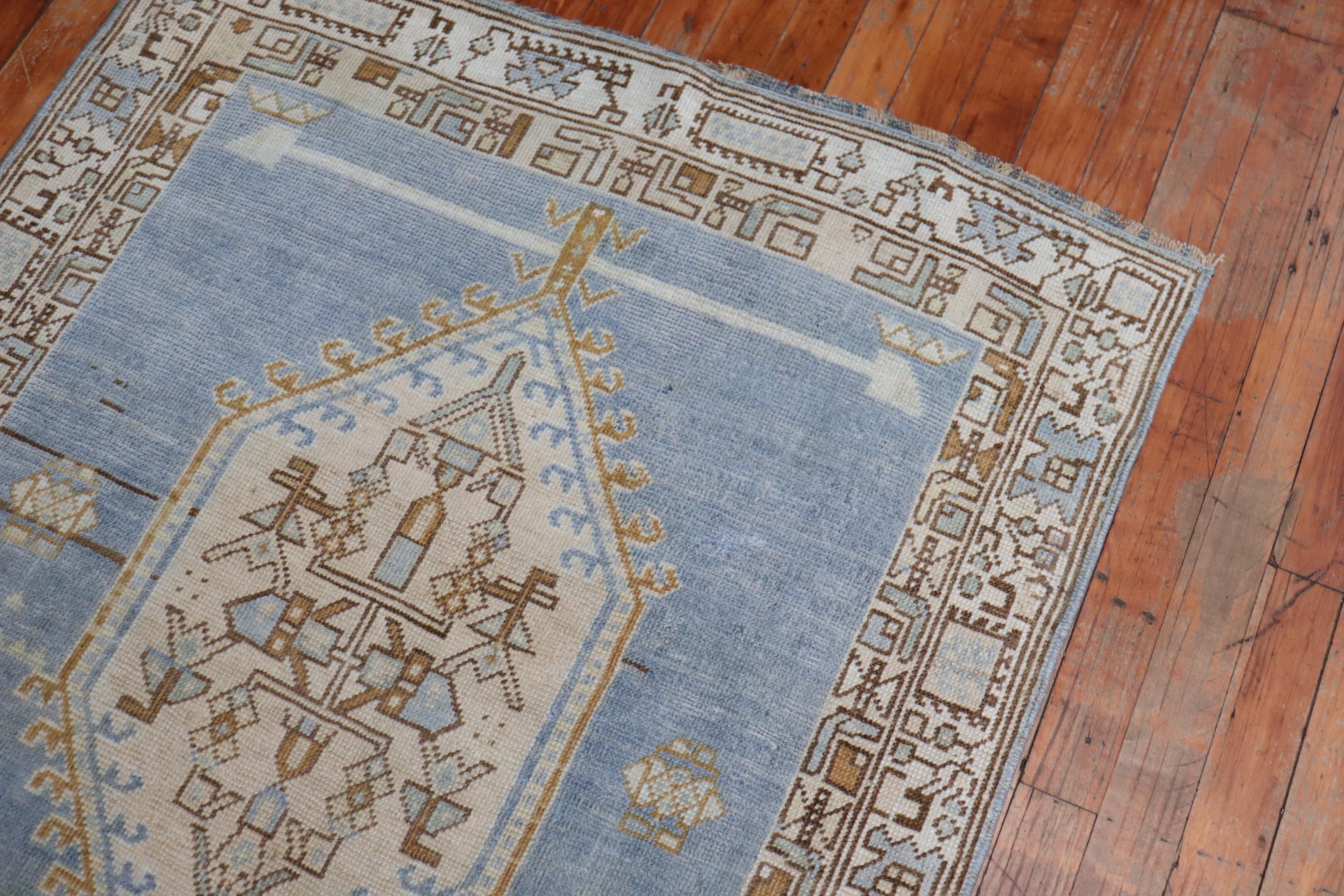 Soft Blue Antique Persian Runner For Sale 1