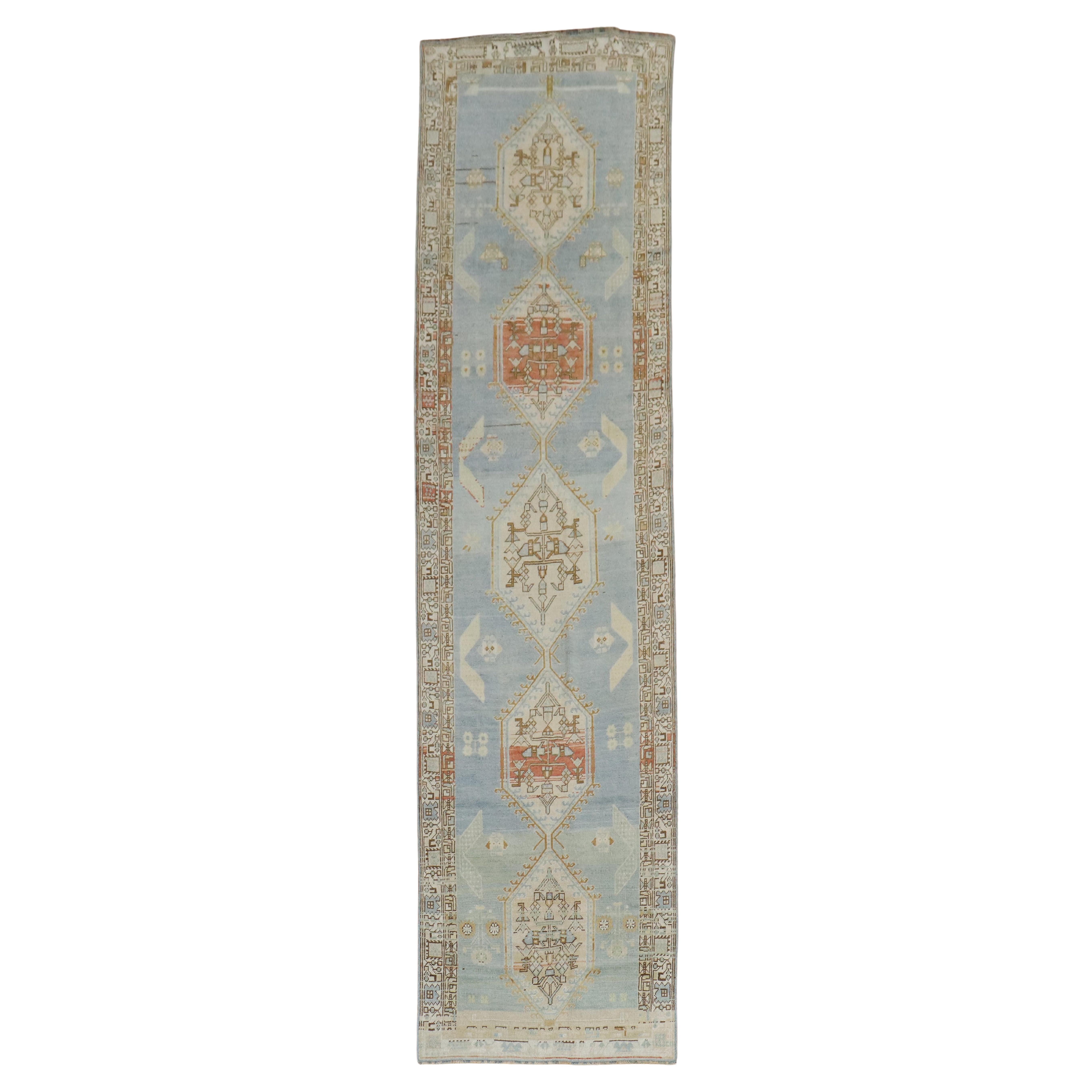 Soft Blue Antique Persian Runner For Sale