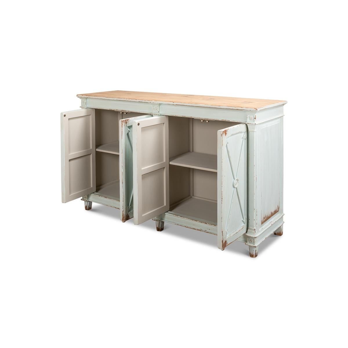 Asian Soft Blue Directoire Style Antiqued Buffet