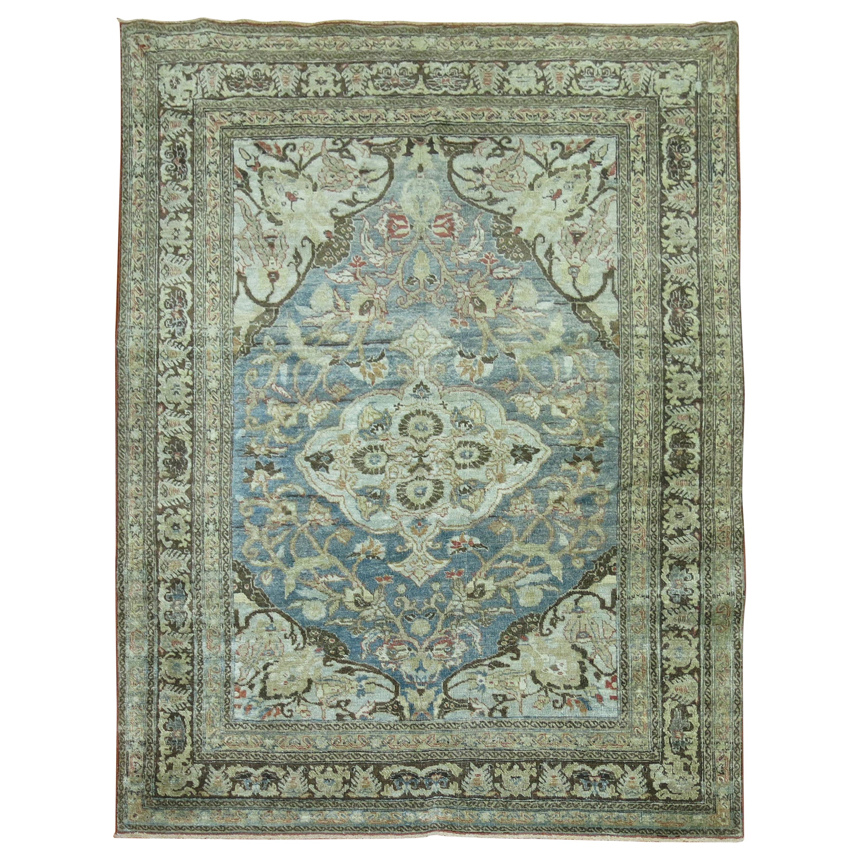 Soft Blue Gray Antique Persian Tabriz Formal Early 20th Century Traditional Rug For Sale