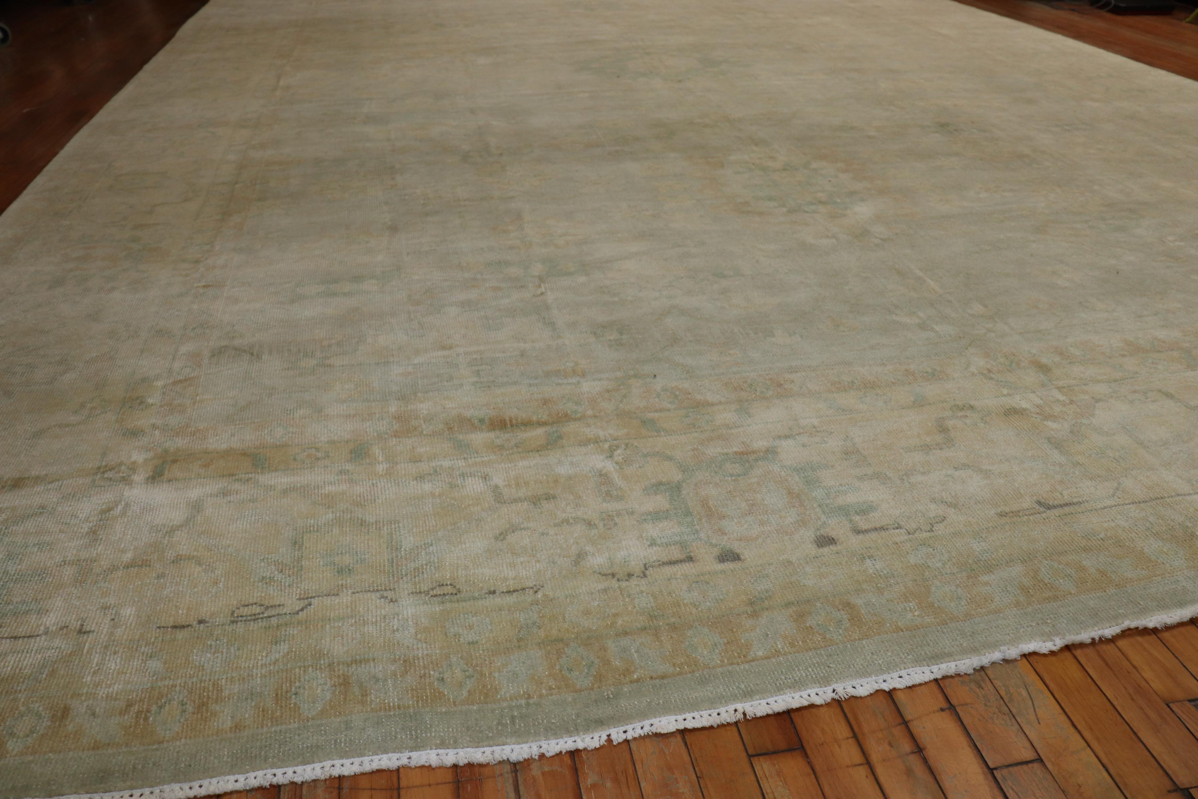 Hand-Knotted Soft Blue Gray Oversize Turkish Oushak For Sale
