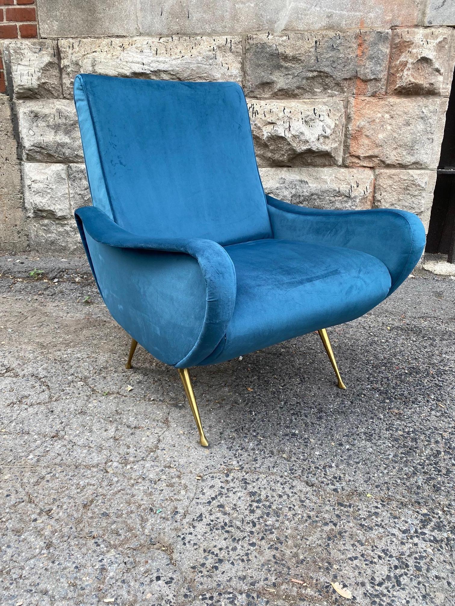 Mid-Century Modern Soft Blue Velvet Lady Chair in the Style of Marco Zanuso For Sale