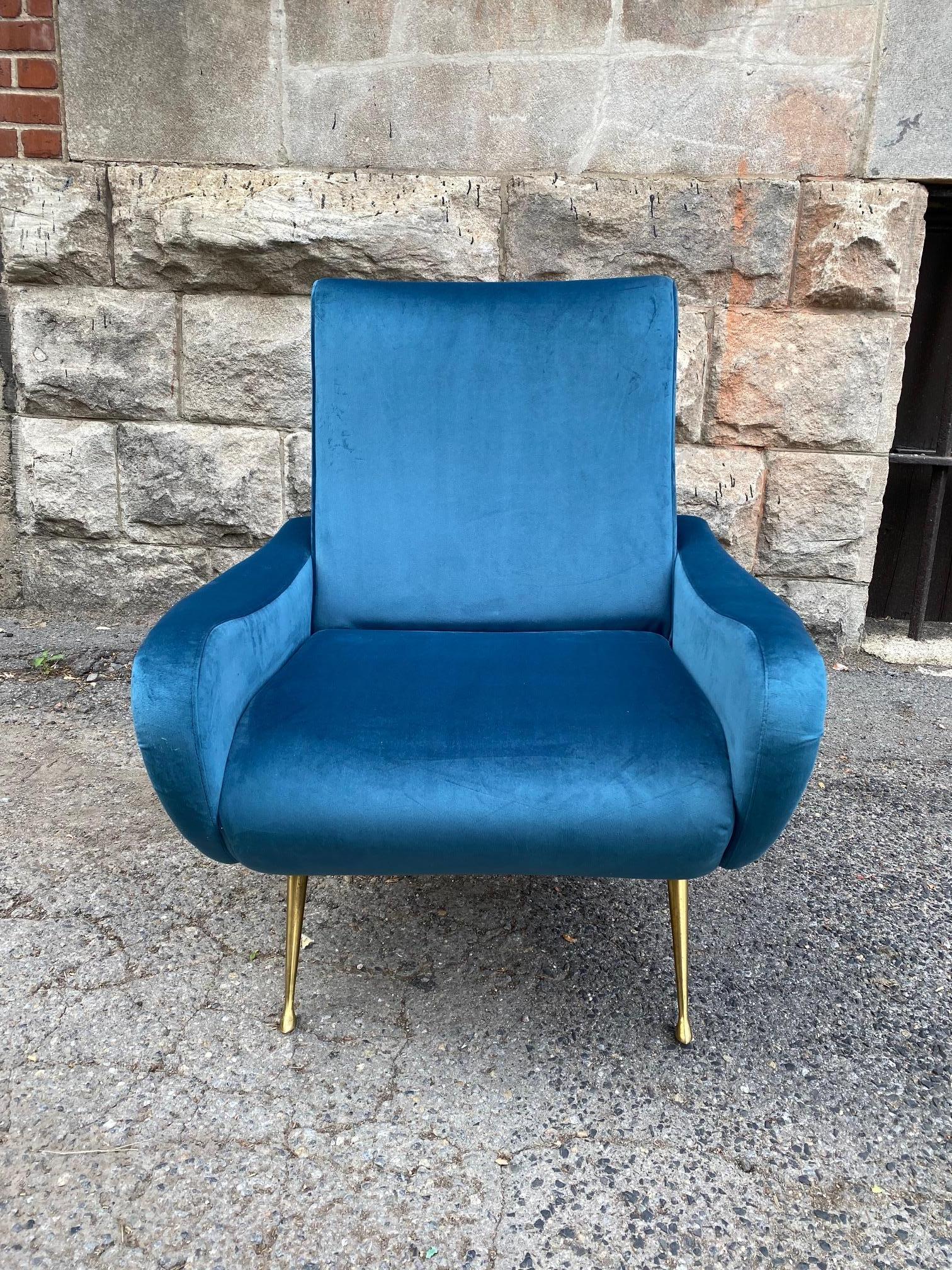 Italian Soft Blue Velvet Lady Chair in the Style of Marco Zanuso For Sale