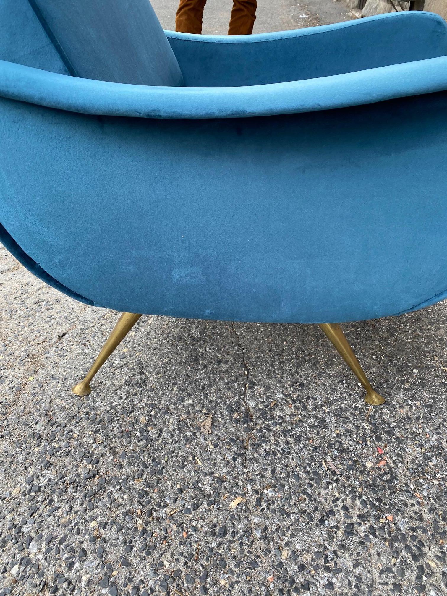 Soft Blue Velvet Lady Chair in the Style of Marco Zanuso For Sale 1