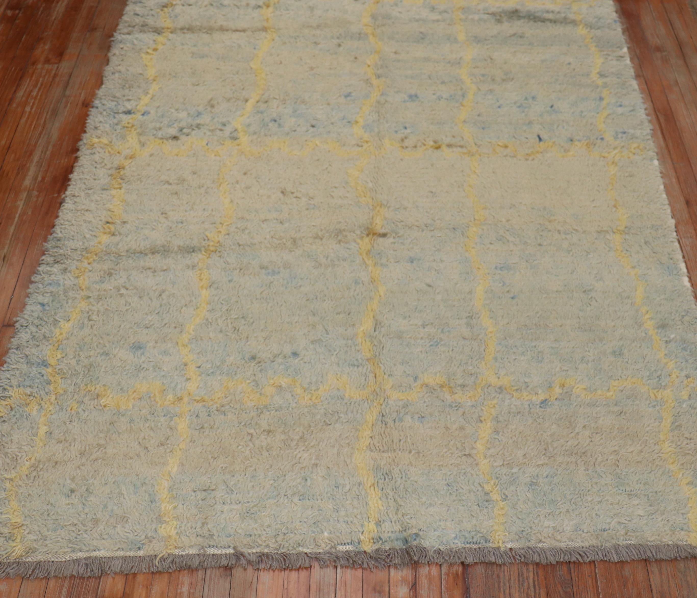 Soft Blue Yellow Turkish Shag Gallery Size Rug For Sale 4