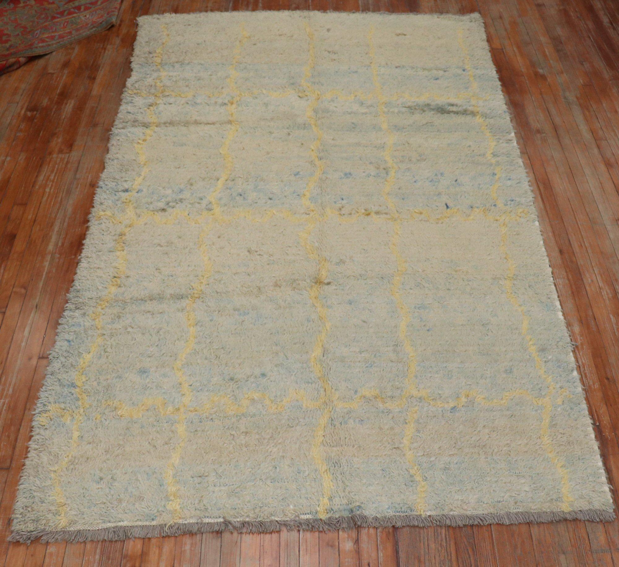 Soft Blue Yellow Turkish Shag Gallery Size Rug For Sale 5