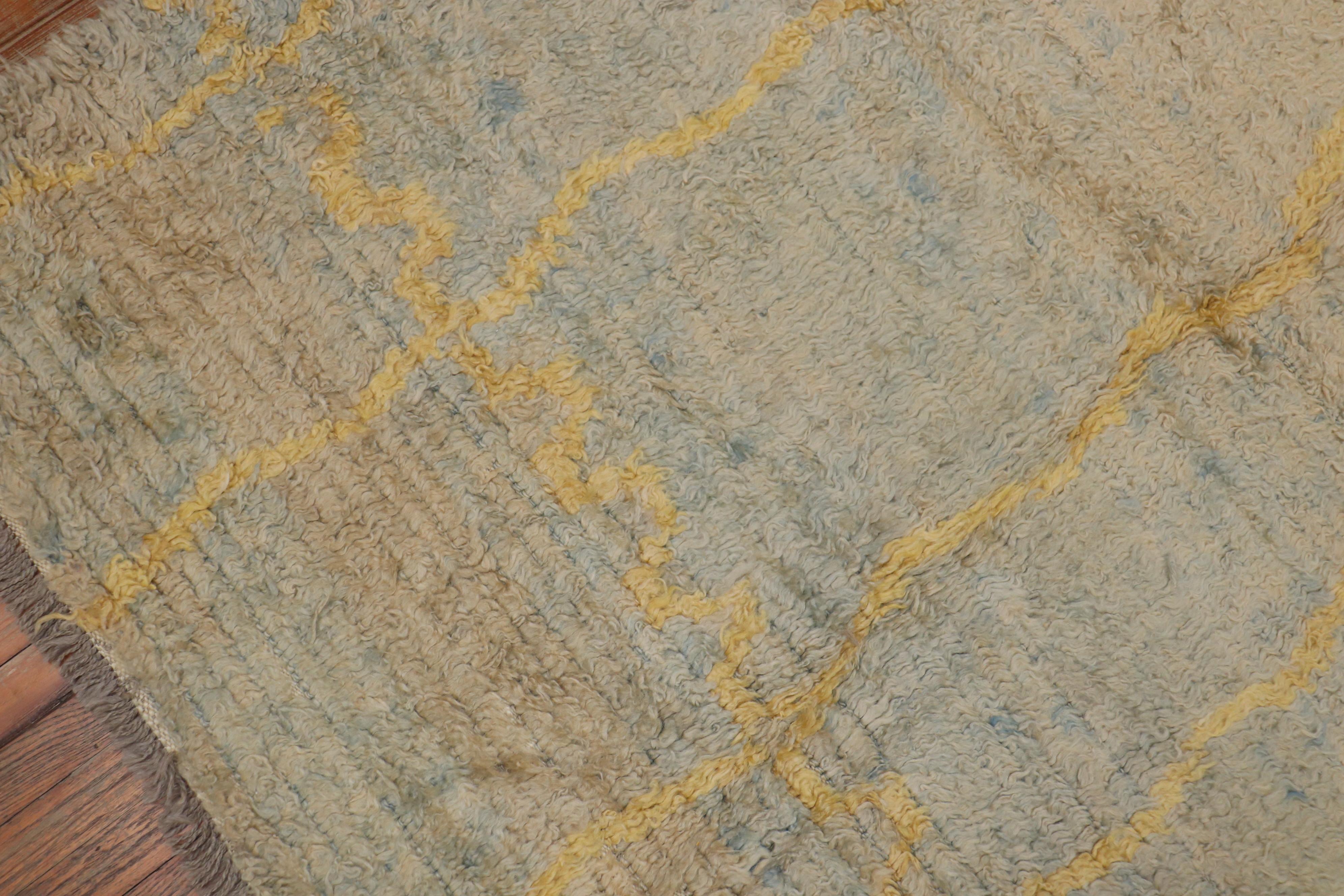 Light blue and yellow midcentury handwoven Shag Pile Turkish Tulu rug.

Measures: 6'2