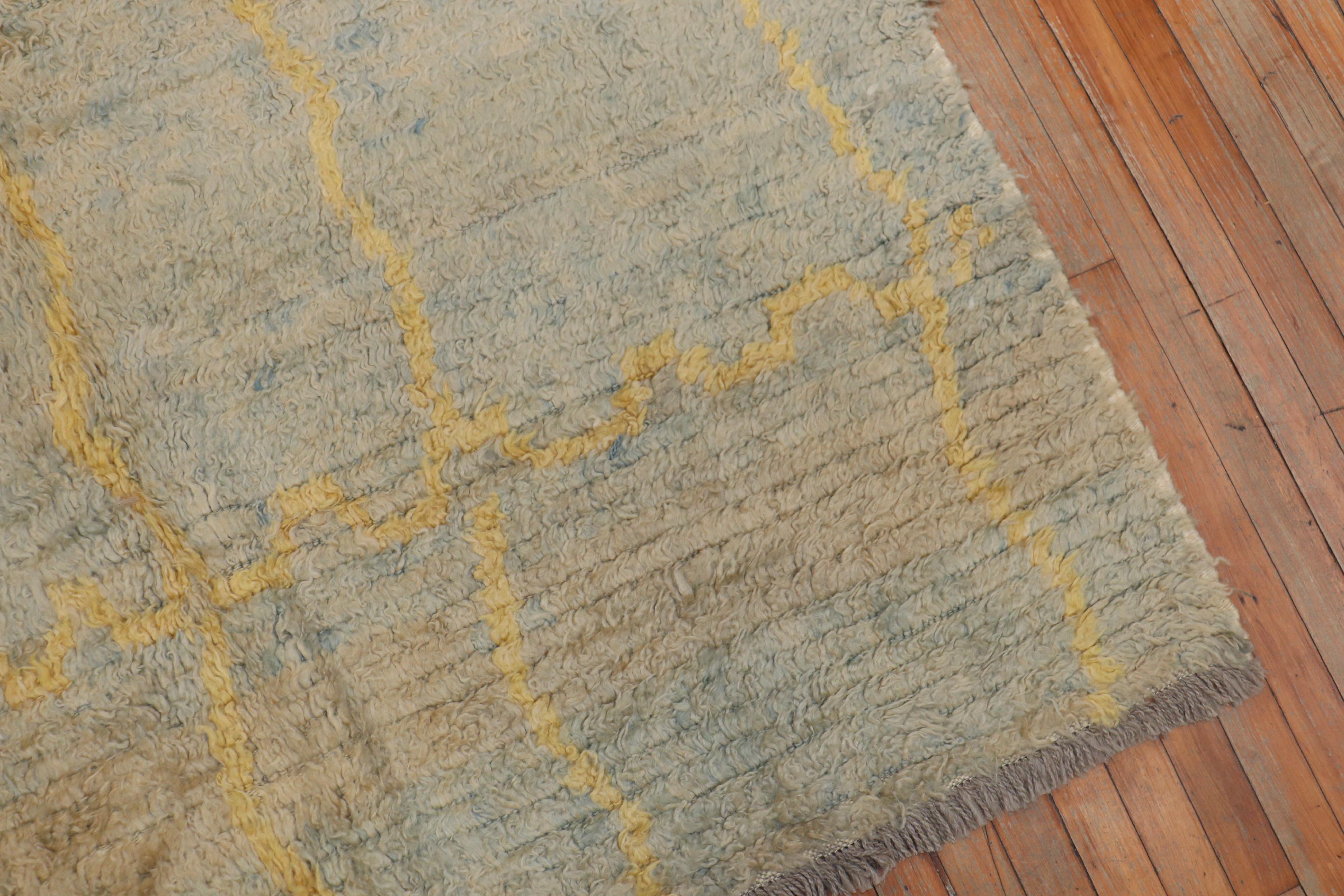 Tulu Soft Blue Yellow Turkish Shag Gallery Size Rug For Sale