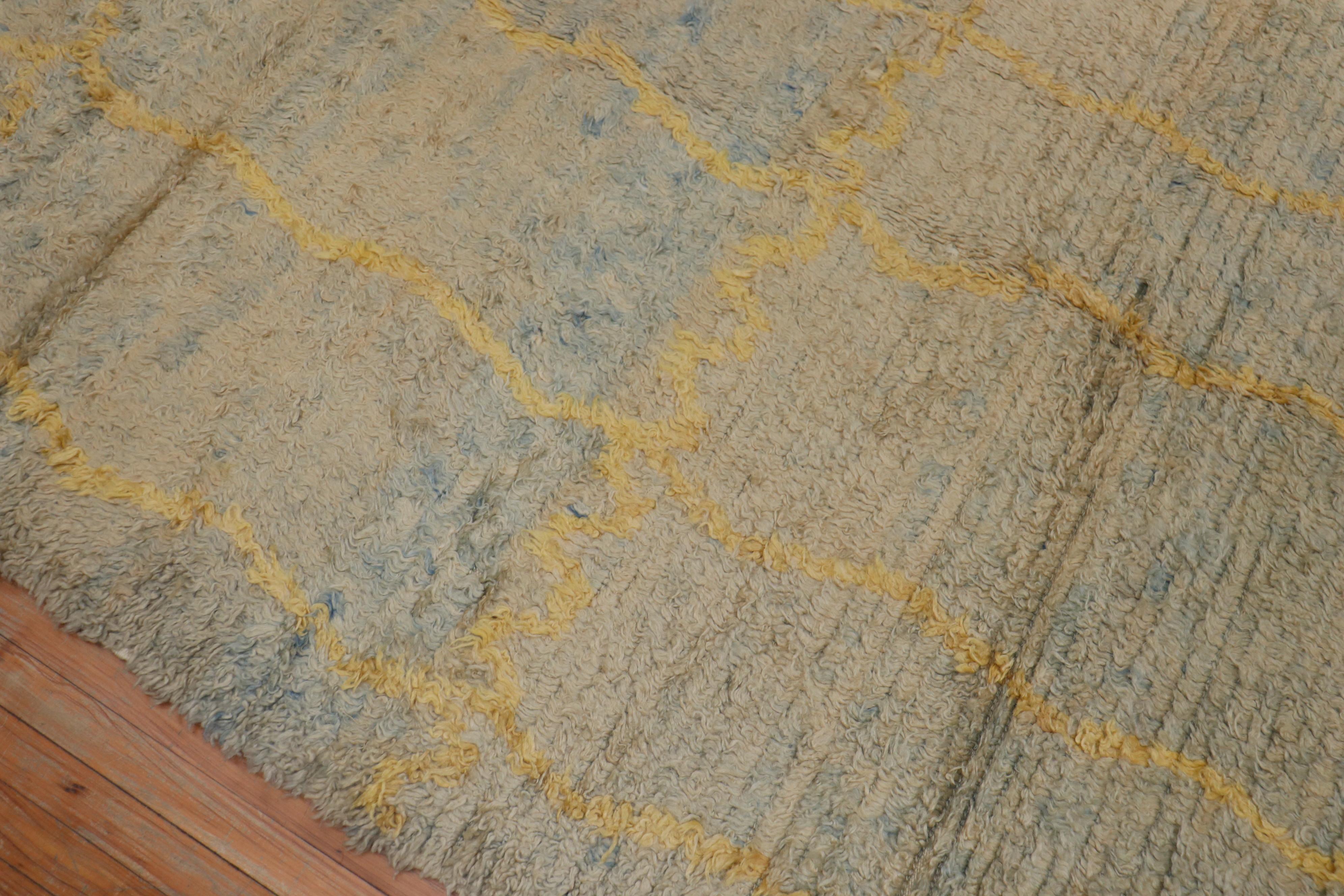 Soft Blue Yellow Turkish Shag Gallery Size Rug For Sale 1
