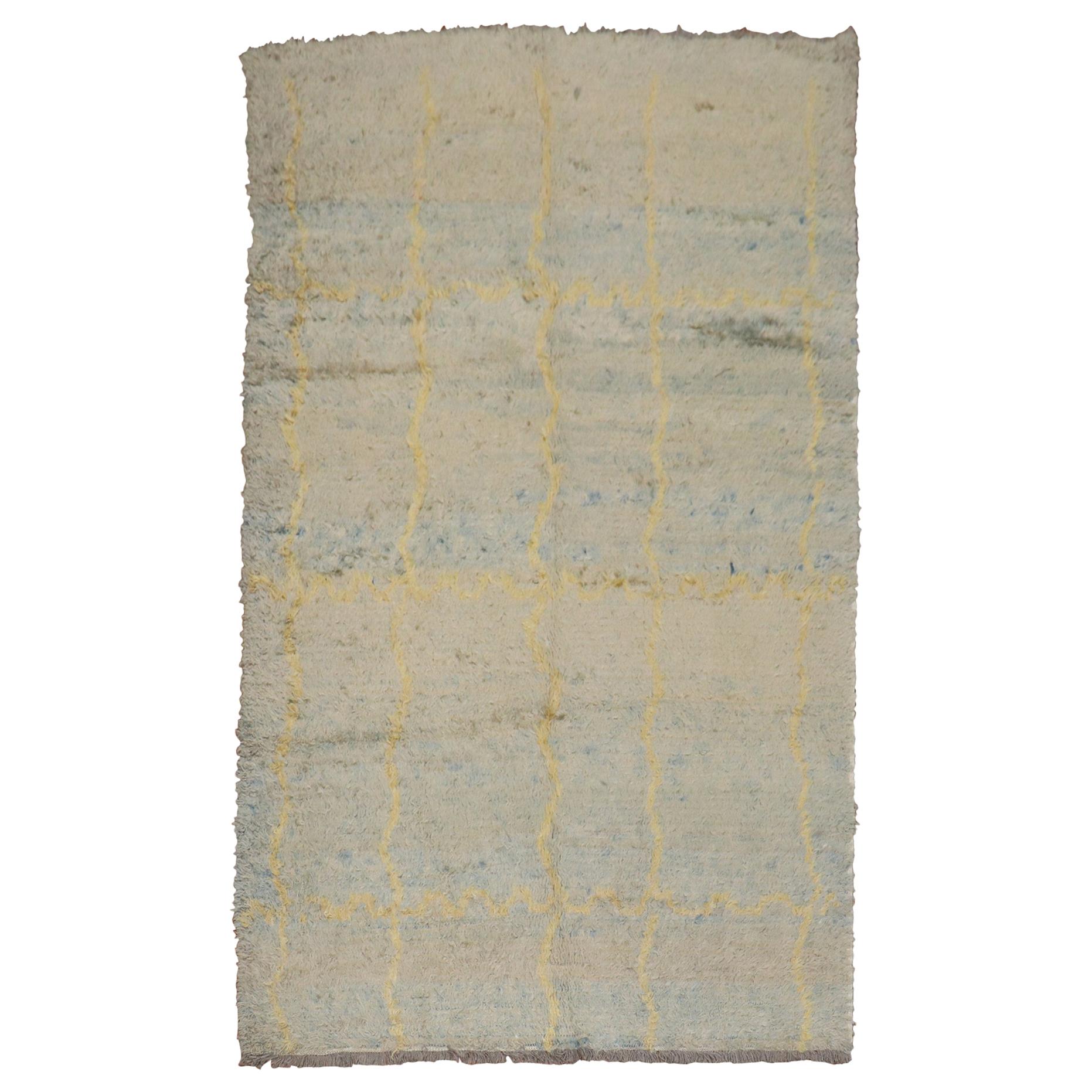 Soft Blue Yellow Turkish Shag Gallery Size Rug For Sale