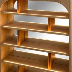 Round Edges Wood Bookcase With Storage And Lighting Contemporary Design