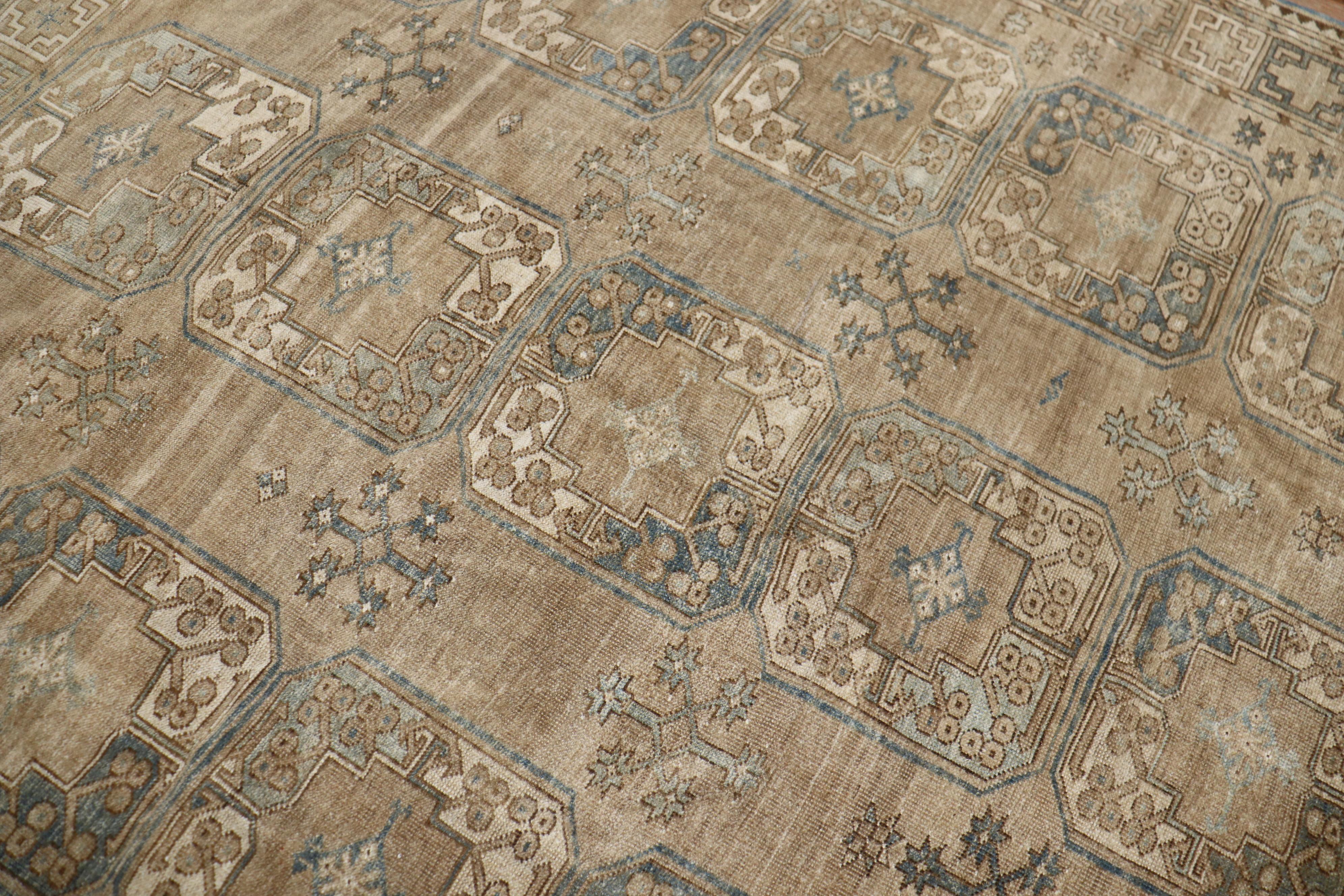 Hand-Knotted Soft Brown Denim Blue Tribal Ersari Carpet For Sale