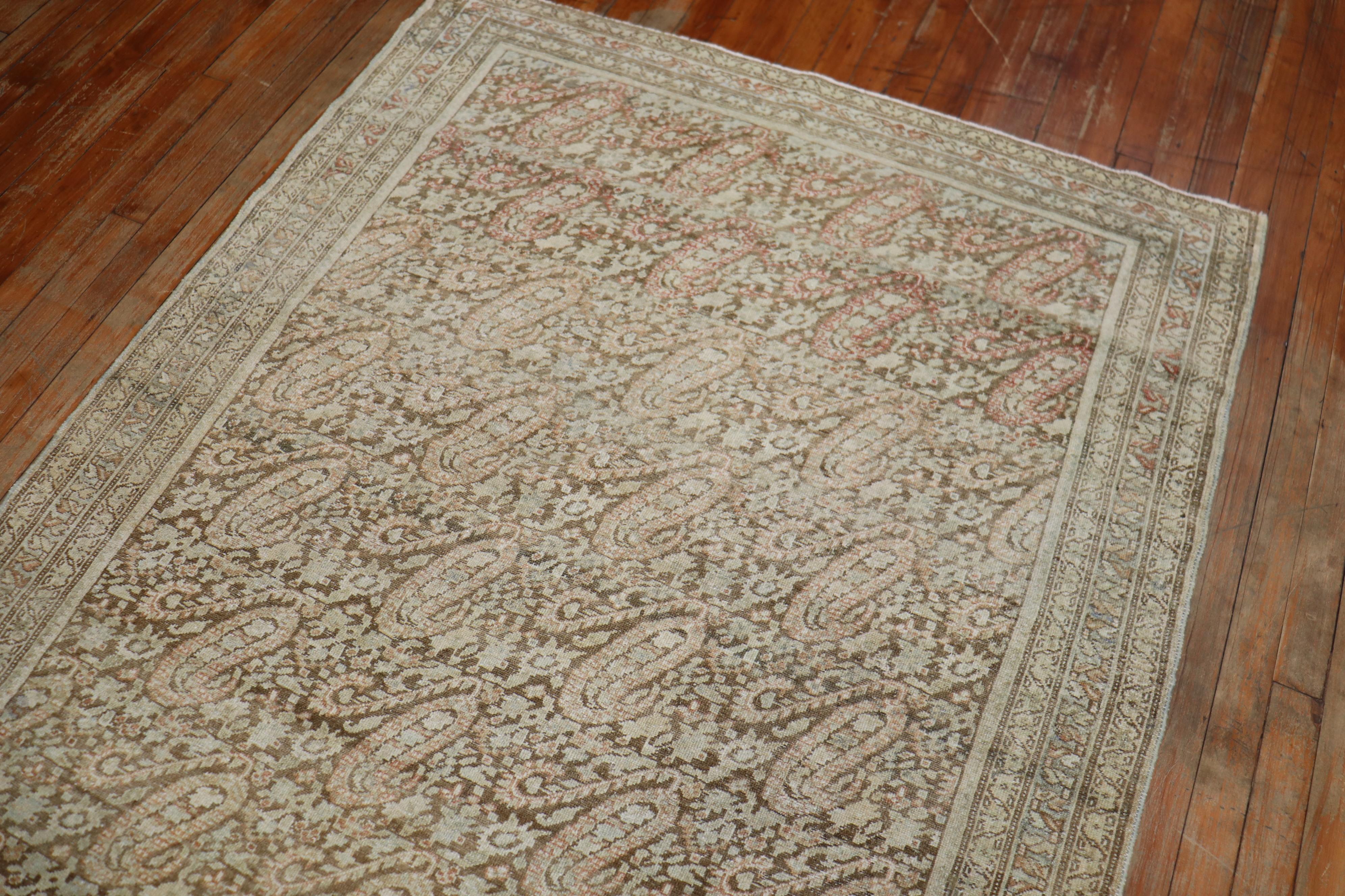 Soft Brown Terracotta Persian Paisley Malayer Rug For Sale 2