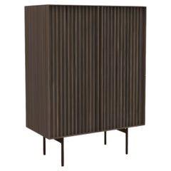 Soft Brutalist Fluted Cabinet in Canaletto Walnut with Bronze Legs