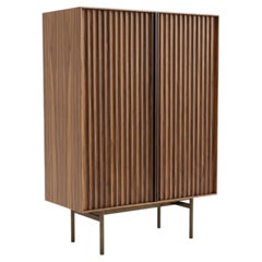 Soft Brutalist Fluted Cabinet in Canaletto Walnut with Bronze Legs