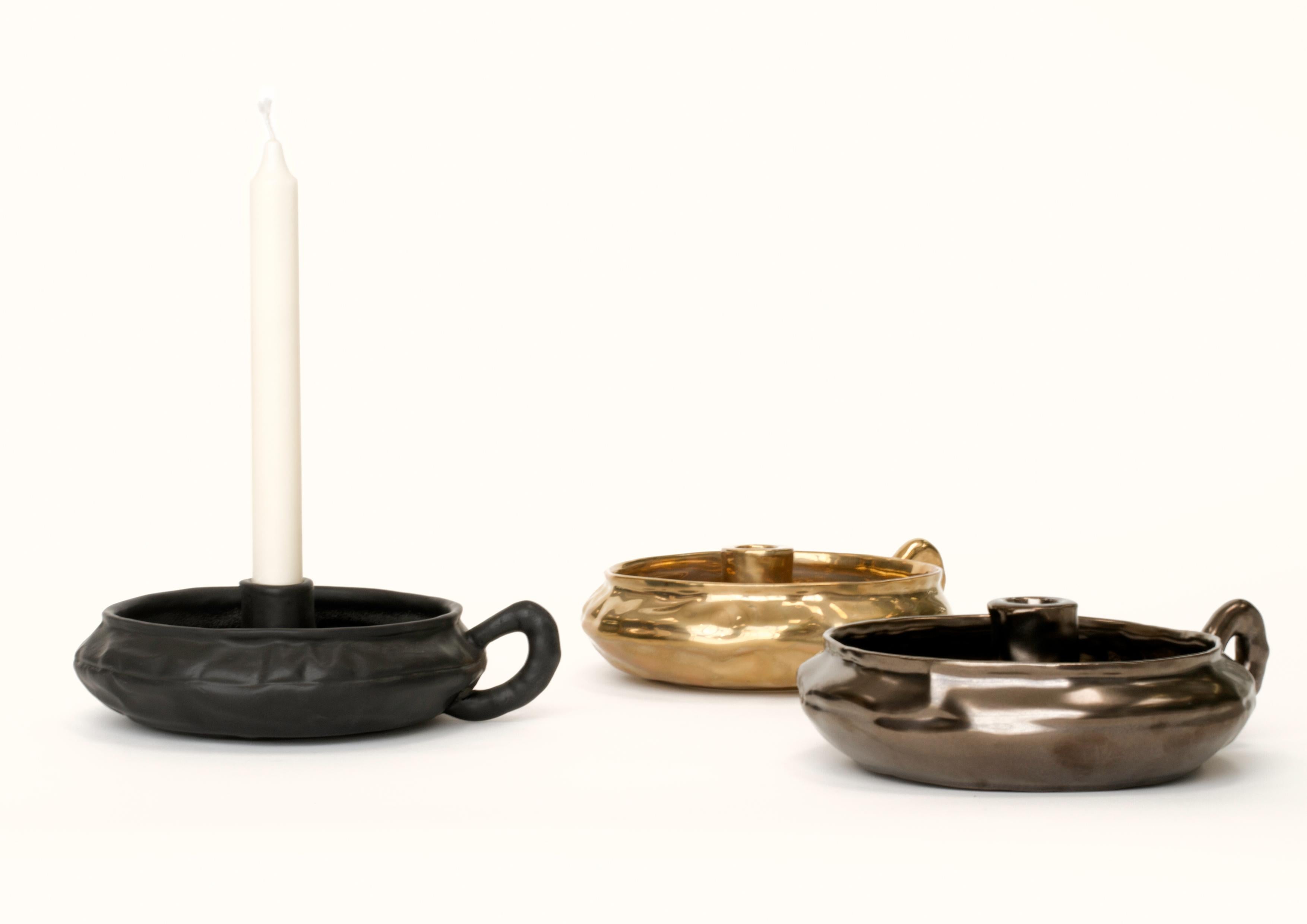 Modern Soft Candleholder, Black Ceramics For Sale