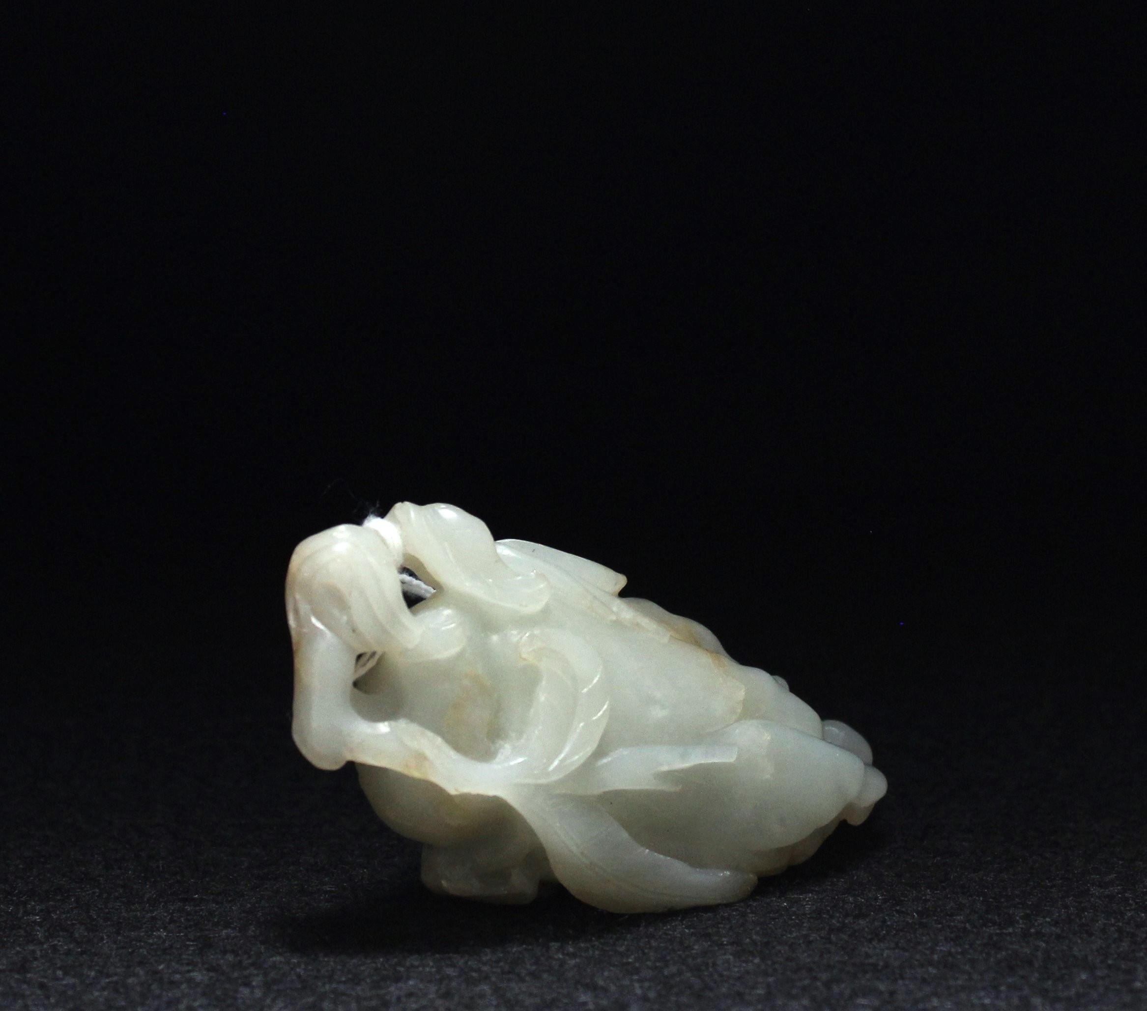 Soft Celadon Jade 'Buddha's Hand' Citron Fingers Pendant In Good Condition In San Diego, CA