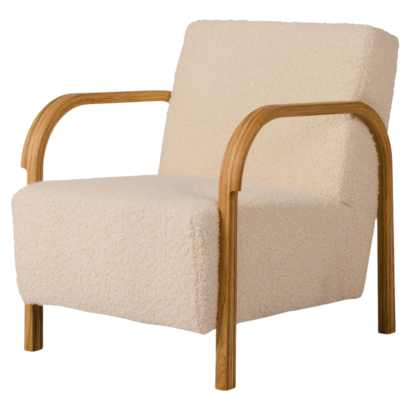 Soft Cream Arch Lounge Oak Chair Upholstered in Dedar/Artemidor by Mazo Design
