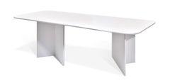 Soft Curve Dining Table or work table in white lacquered wood with matt finish