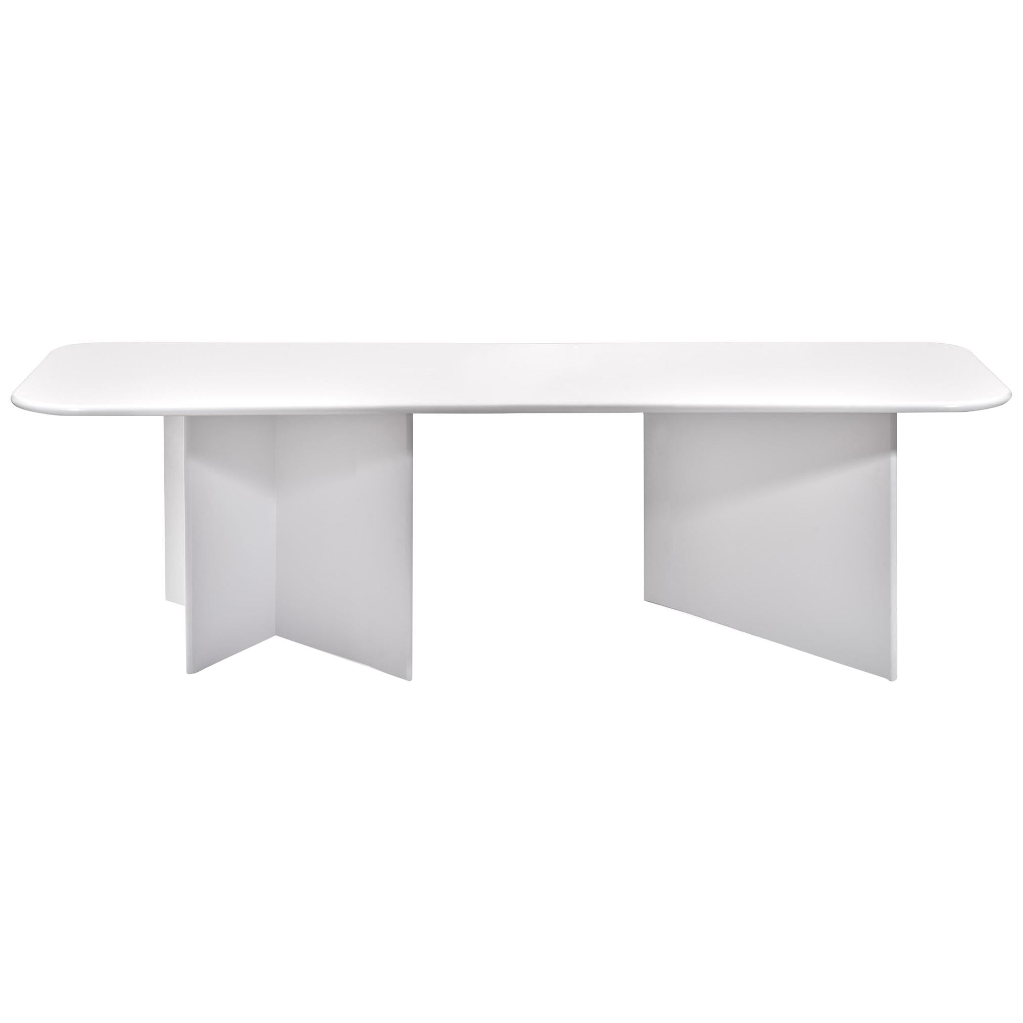 Soft Curve Dining Table or work table in white lacquered wood with matt finish For Sale