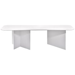 Soft Curve Dining Table or work table in white lacquered wood with matt finish