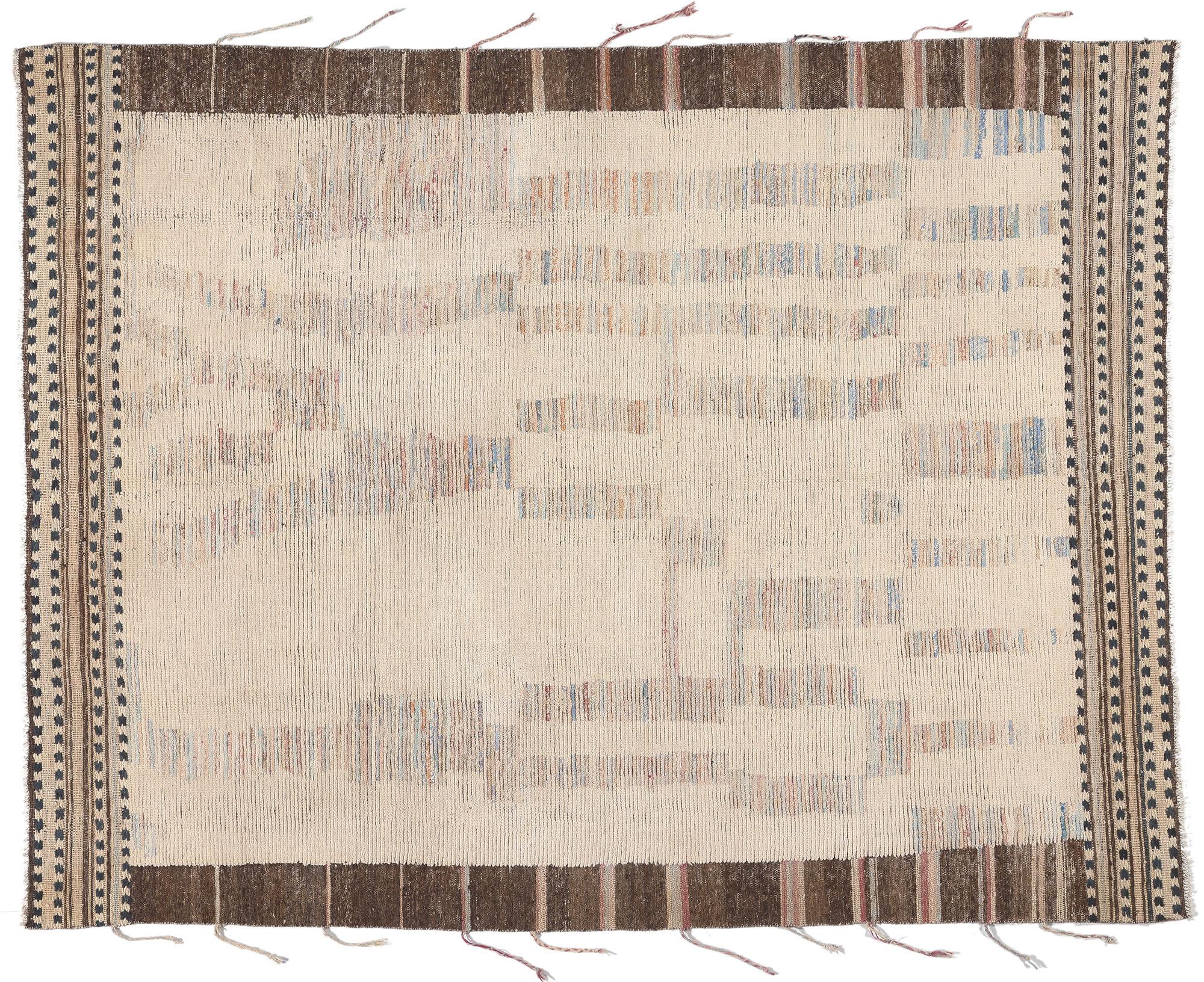 Soft Earth-Tone Modern Moroccan Area Rug with Short Pile For Sale 1