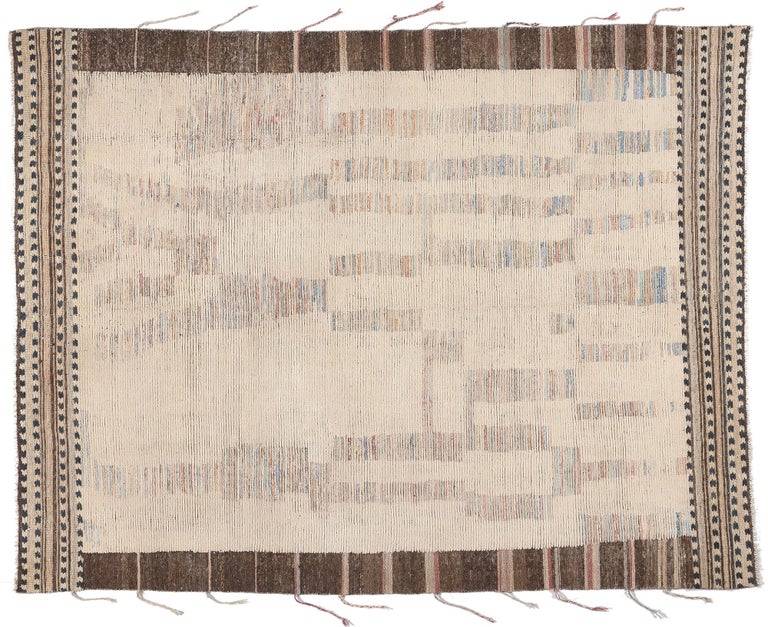 Soft EarthTone Modern Moroccan Area Rug with Short Pile For Sale at