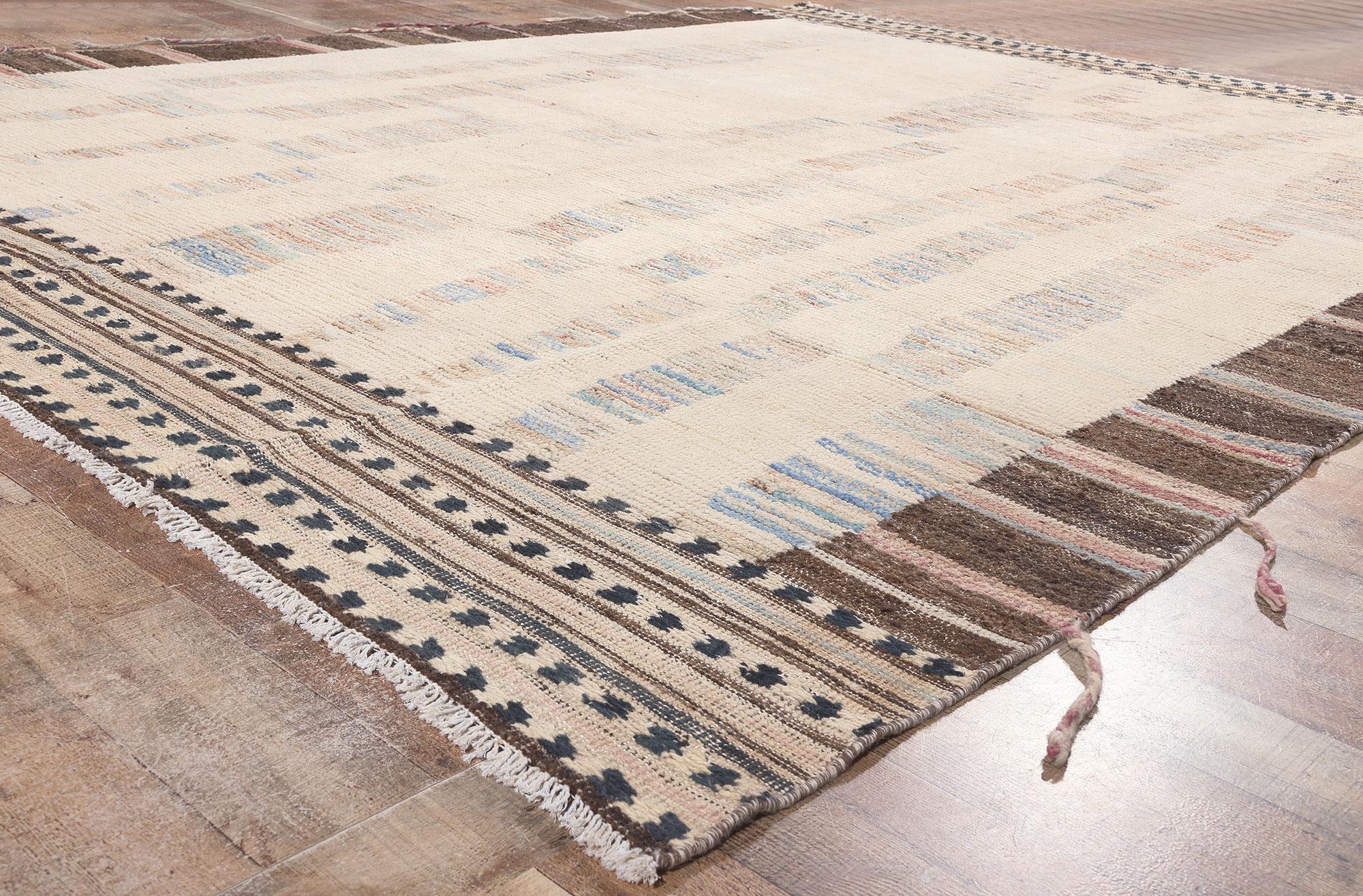 Soft Earth-Tone Modern Moroccan Area Rug with Short Pile In New Condition For Sale In Dallas, TX