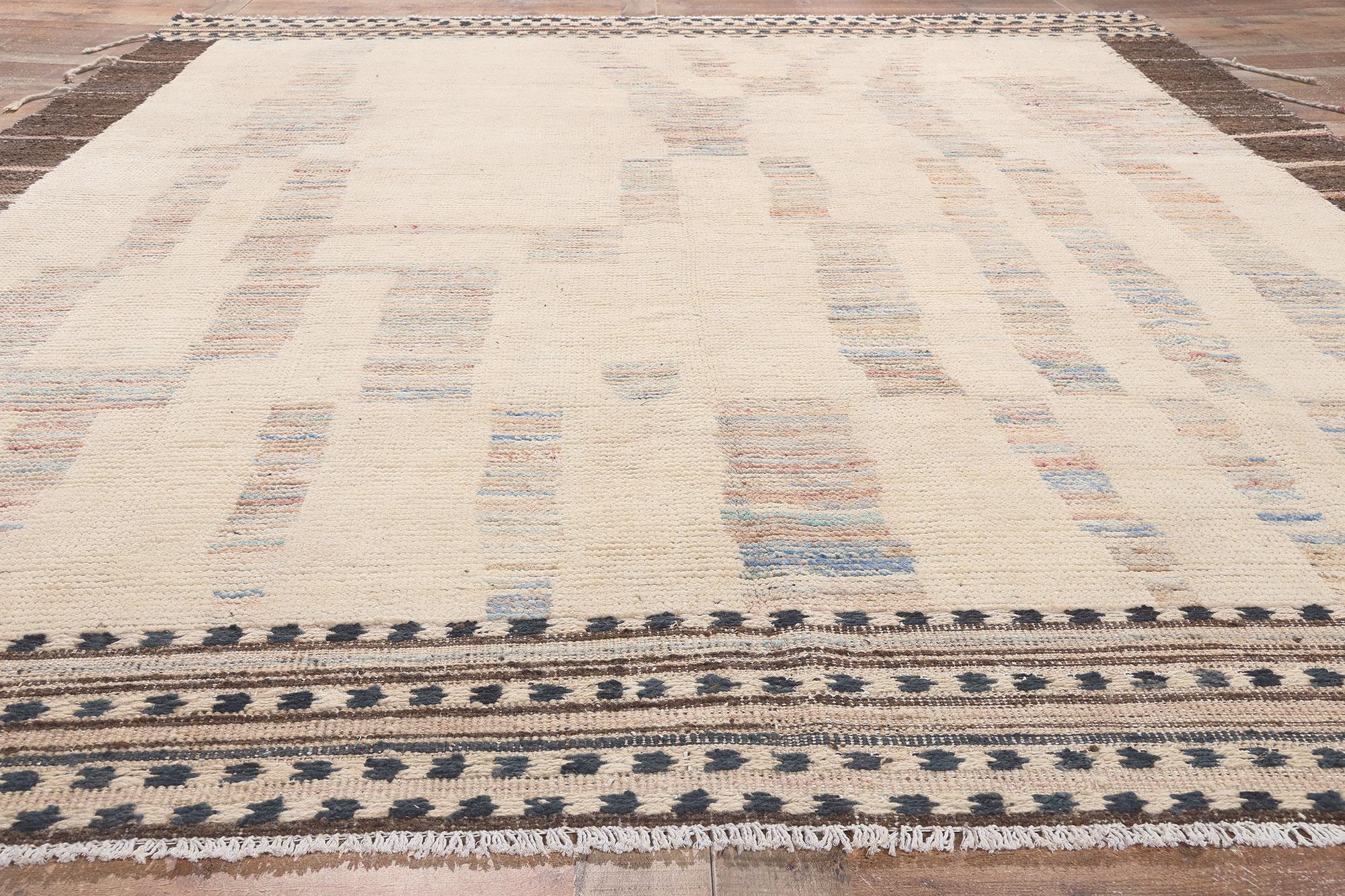 Contemporary Soft Earth-Tone Modern Moroccan Area Rug with Short Pile For Sale