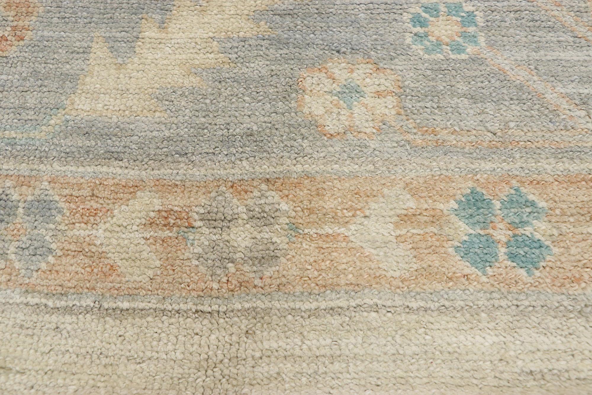 Hand-Knotted Soft Earth-Tone Oushak Rug, Quiet Sophistication Meets Biophilic Design For Sale
