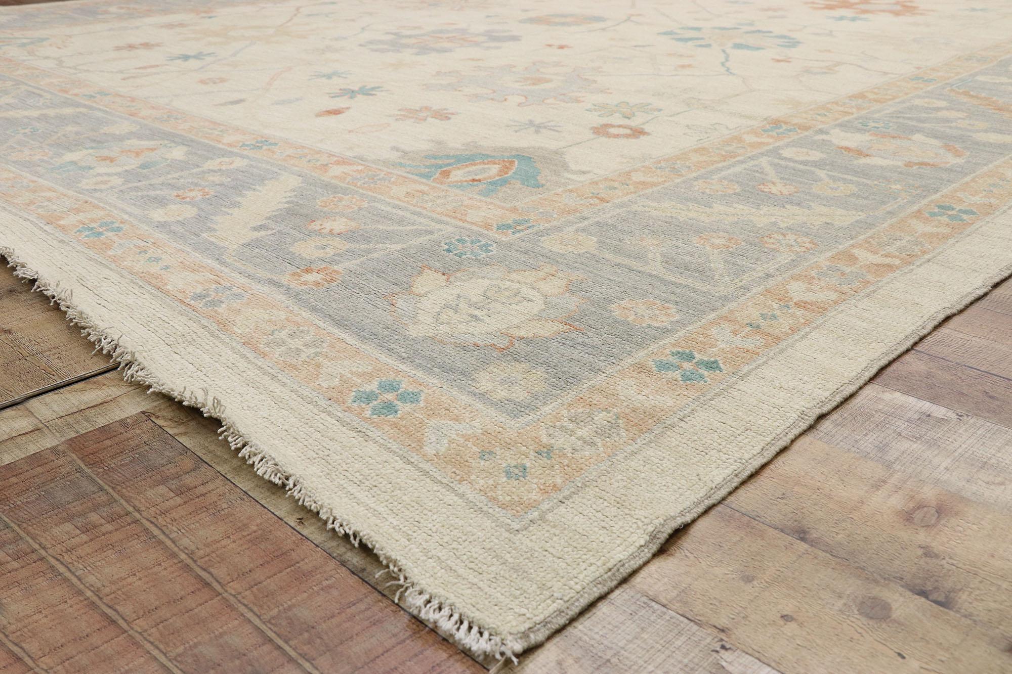 Contemporary Soft Earth-Tone Oushak Rug, Quiet Sophistication Meets Biophilic Design For Sale